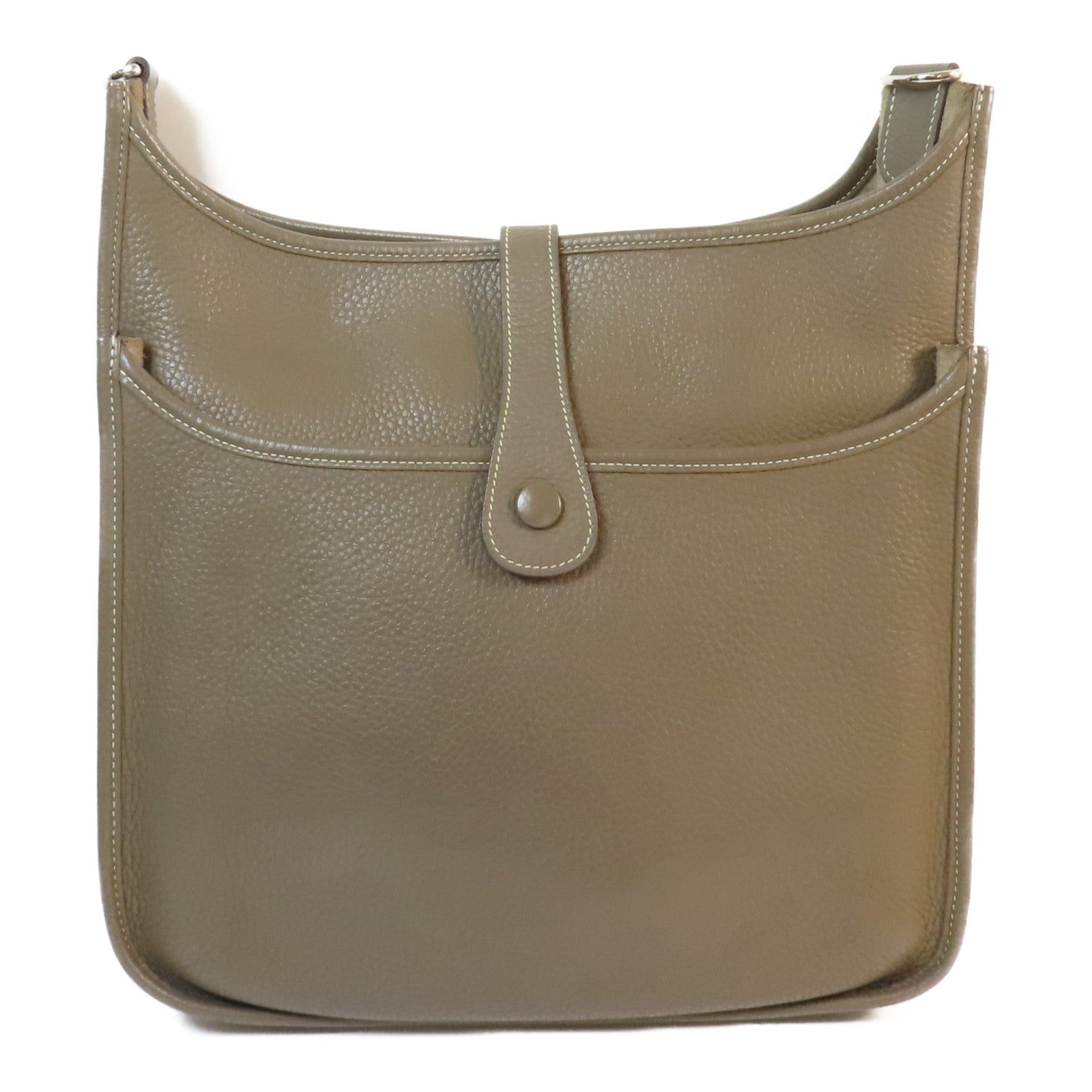 HERMES Clemence皮革Evelyne GM 銀扣肩背袋Etoupe