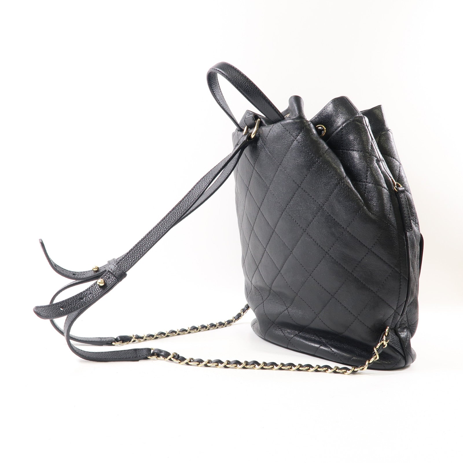 CHANEL 【激減優惠】菱格牛皮皮革Daily Round Backpack金扣背包黑色
