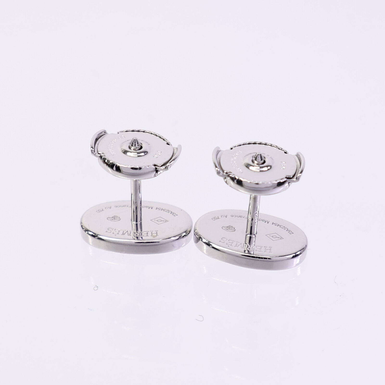 HERMES 18K白金Chaine d'ancre Contour Stud Earrings鑽石耳環