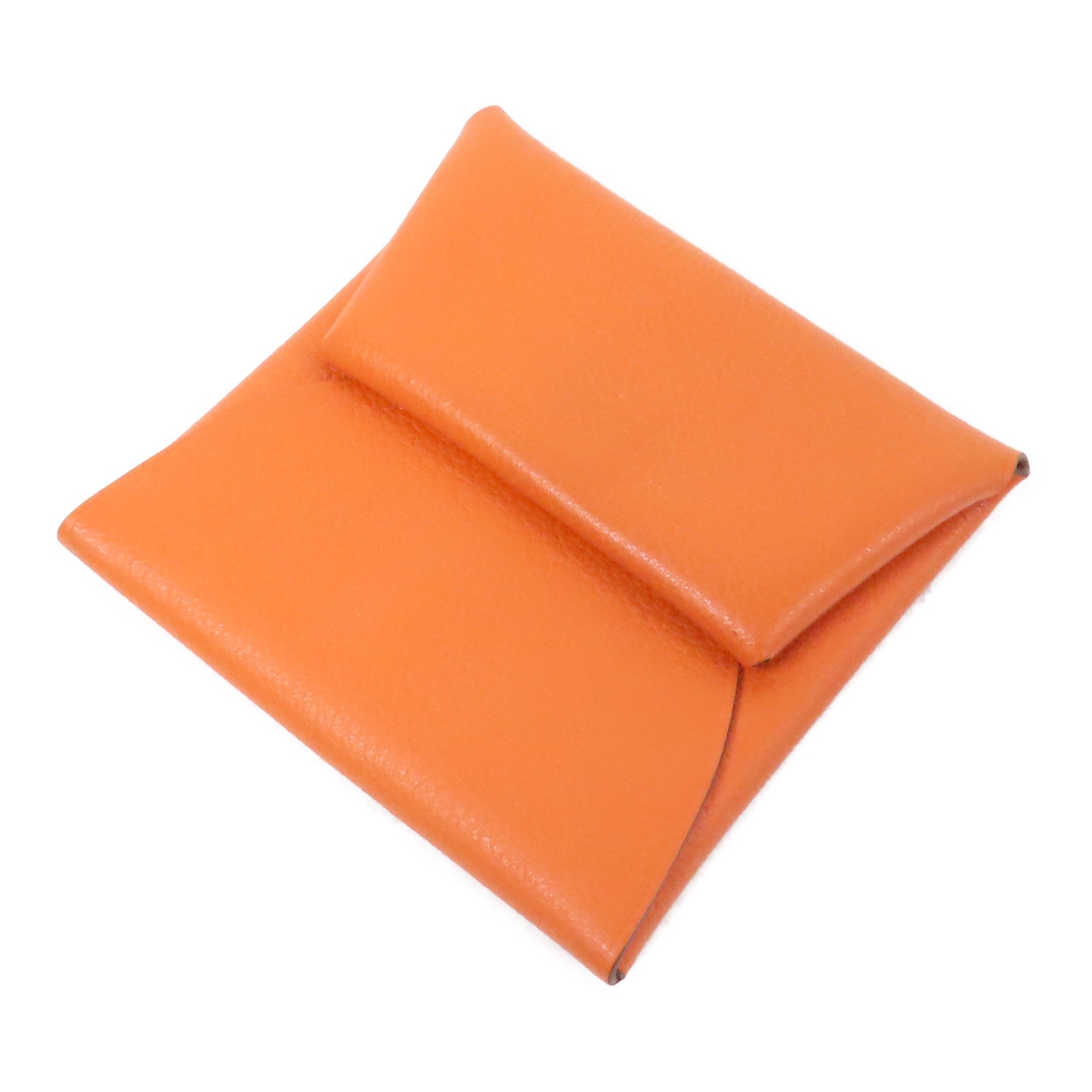 HERMES Evercolor皮革Bastia銀扣零錢包Feu火焰橙色