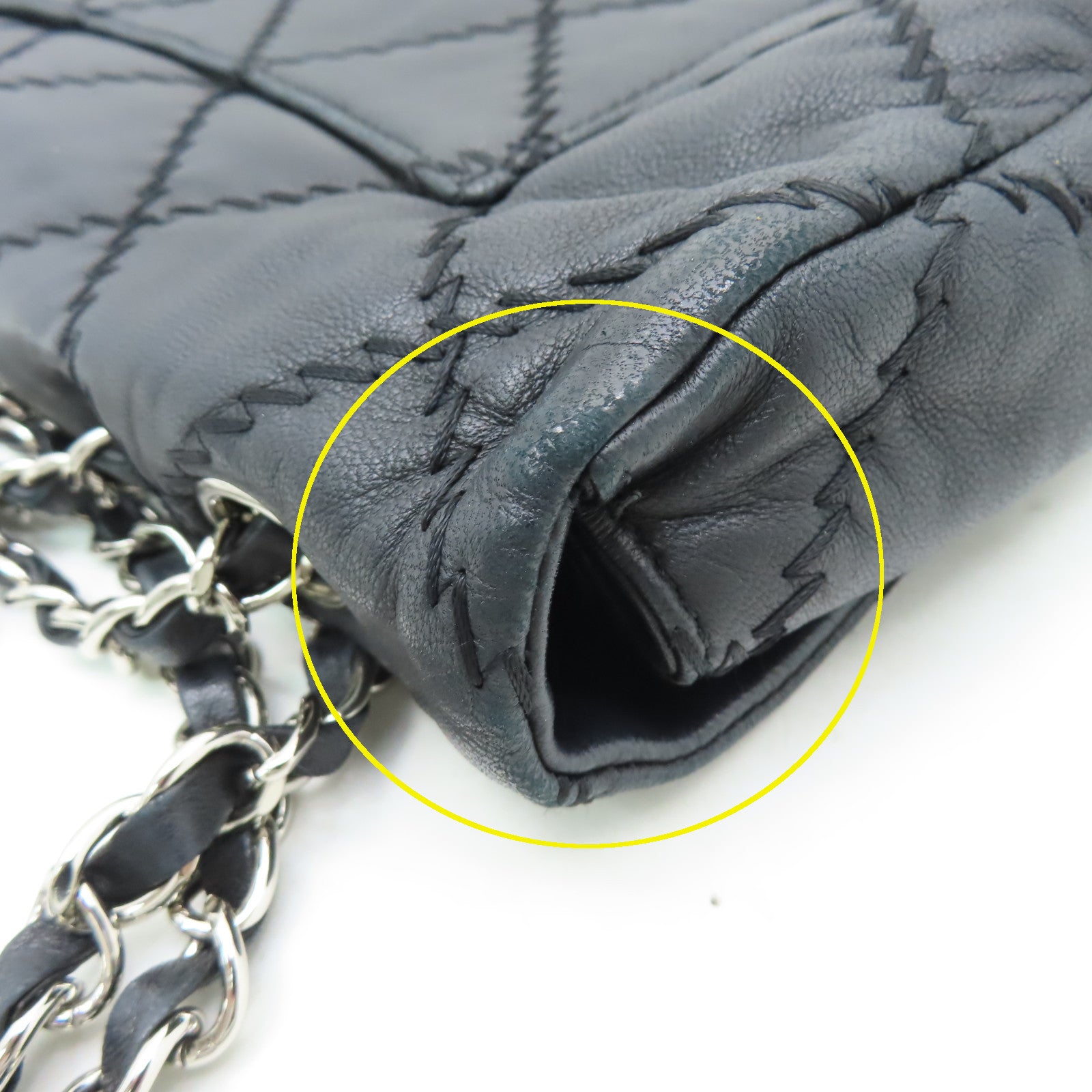 CHANEL 菱格羊皮皮革Chain Shoulder銀扣鏈帶肩背袋黑色