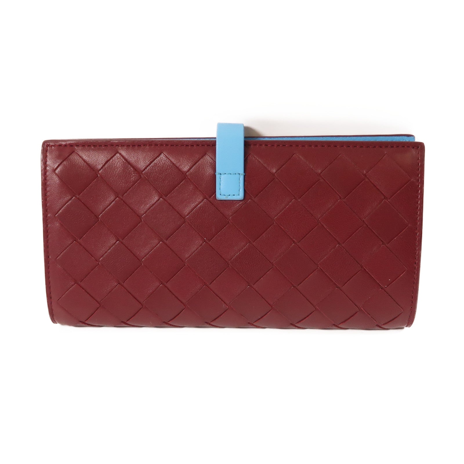 BOTTEGA VENETA 牛皮皮革Wallet金扣長錢包紅色/藍色