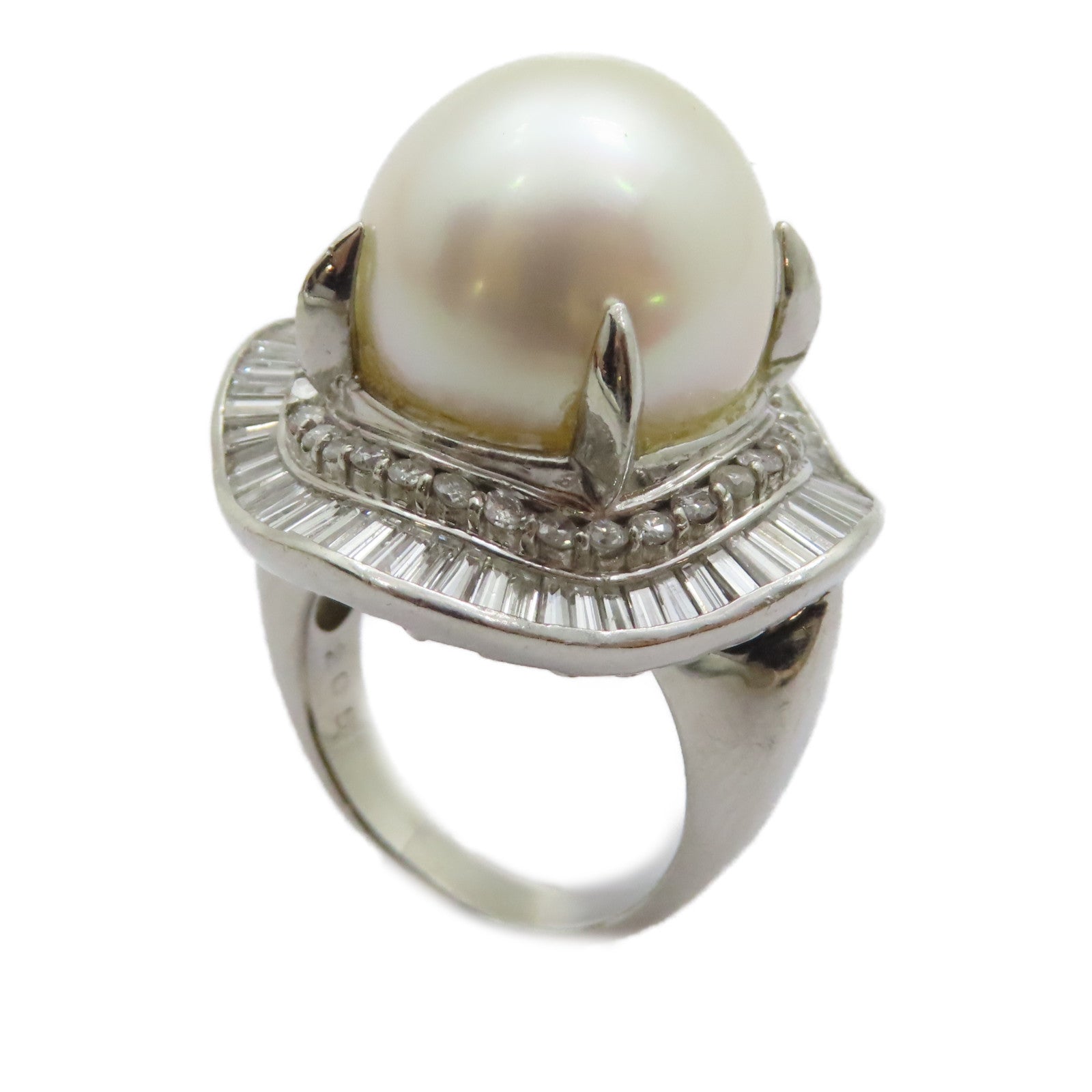 JEWELRY PT900鉑金Pearl Diamond Ring珍珠/2.05ct鑽石戒指US#6