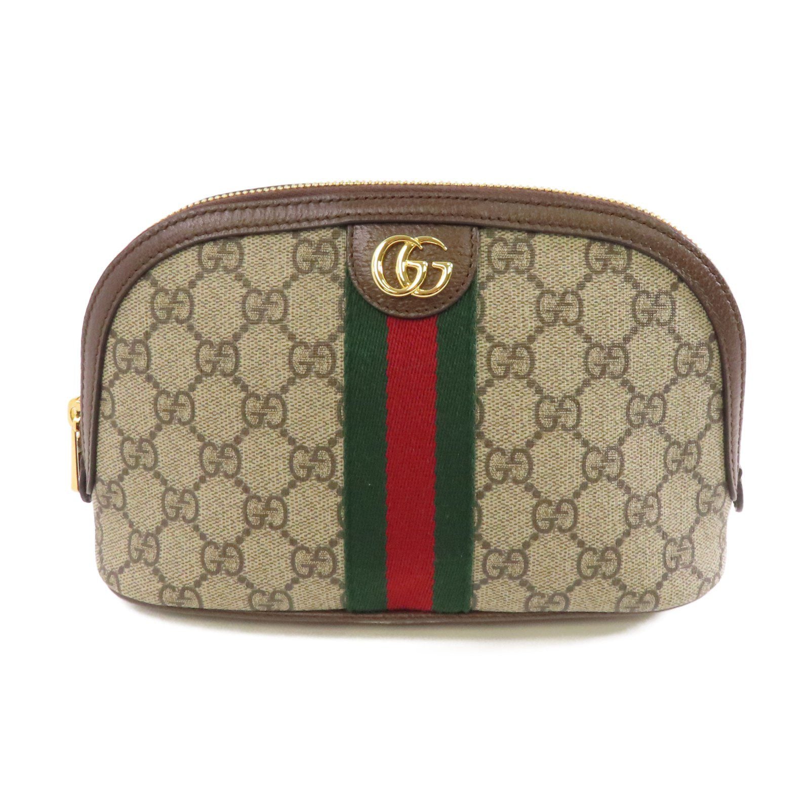 GUCCI 塗層帆布Clutch Bag金扣手拿包棕色