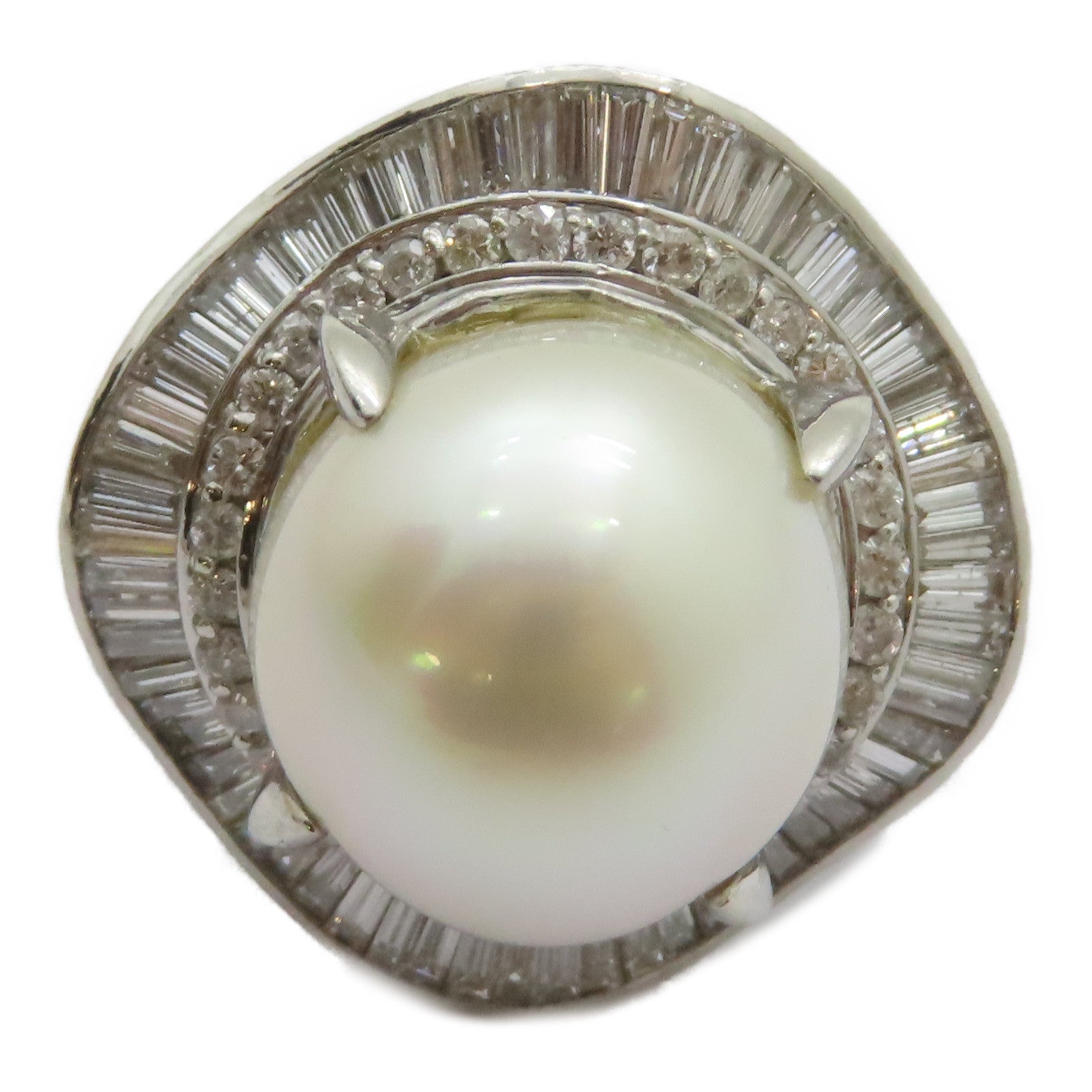 JEWELRY PT900鉑金Pearl Diamond Ring珍珠/2.05ct鑽石戒指US#6
