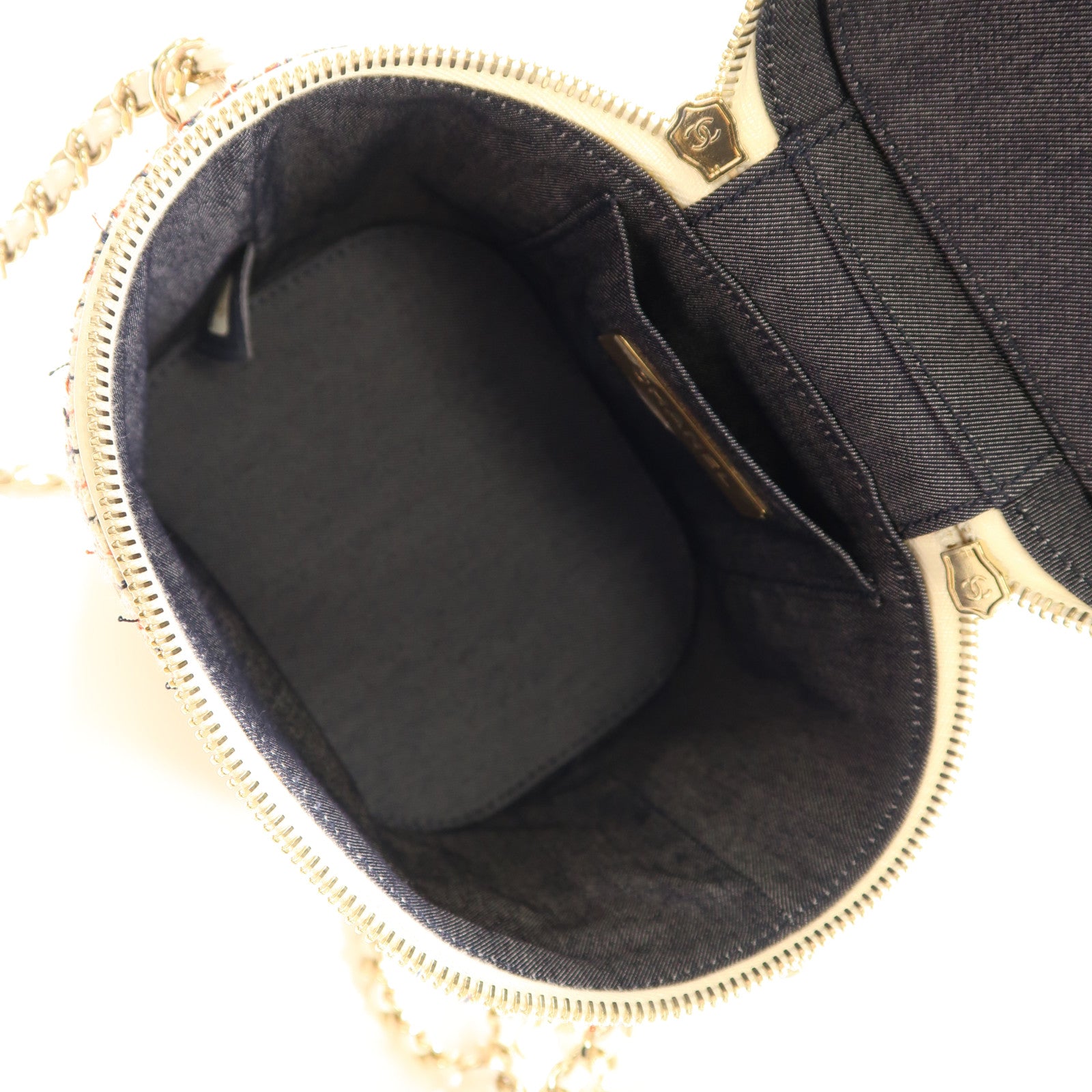 CHANEL 斜紋軟呢/皮革Chain Shoulder金扣鏈帶手挽肩背兩用袋白色/紅色