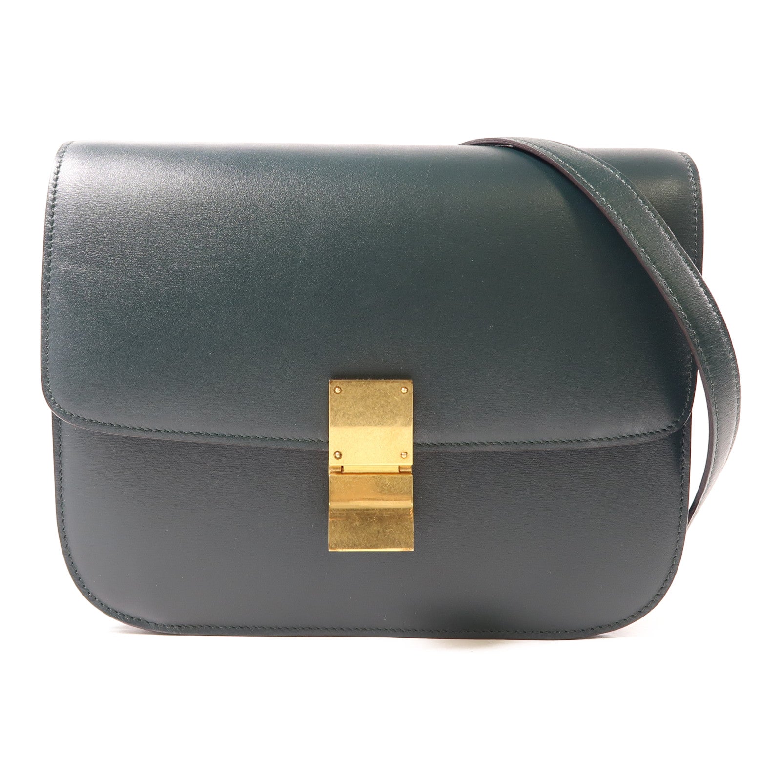CELINE 牛皮皮革Classic Box金扣肩背袋綠色
