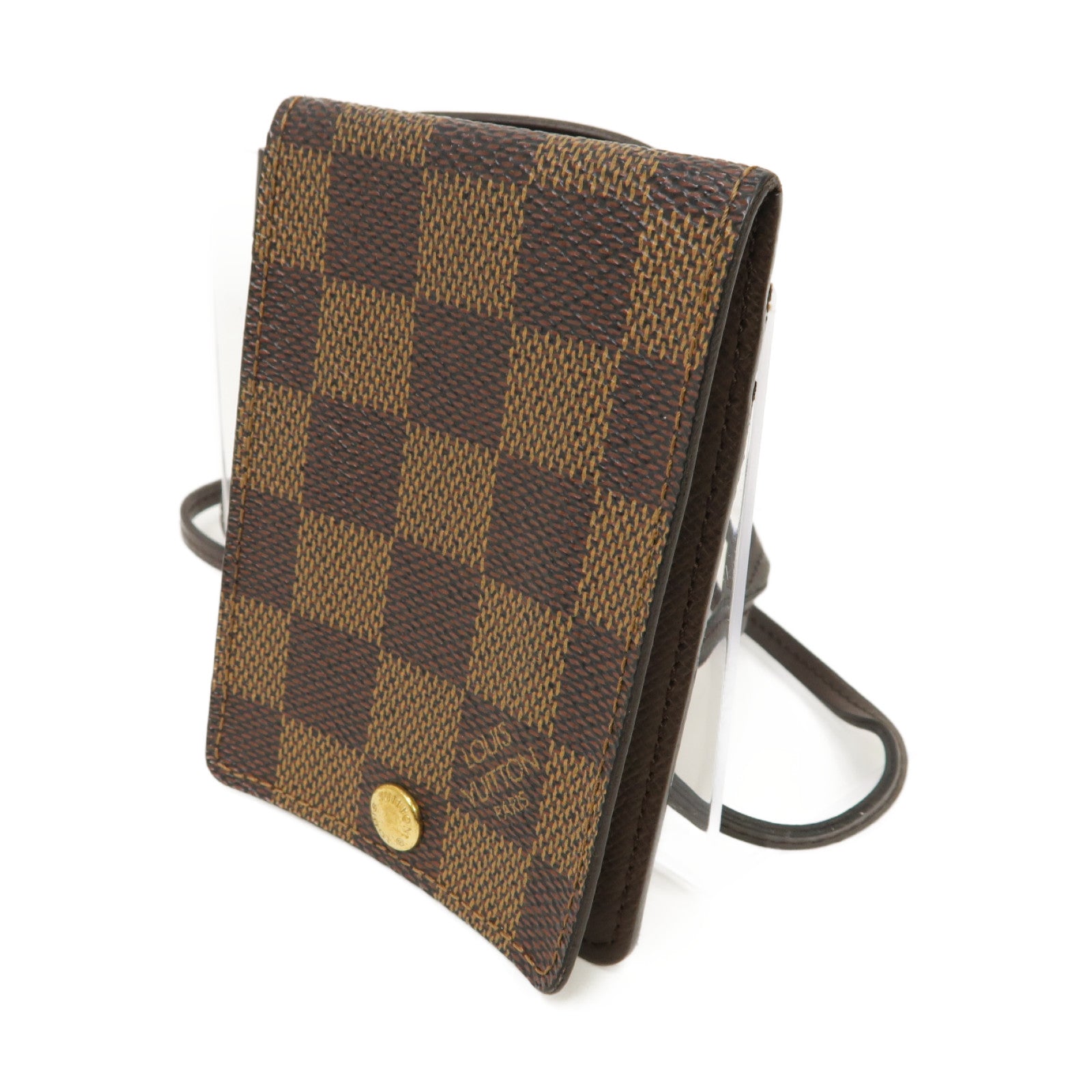 LOUIS VUITTON Damier Porte Cartes ID Bandouliere Case金扣卡片套Ebene