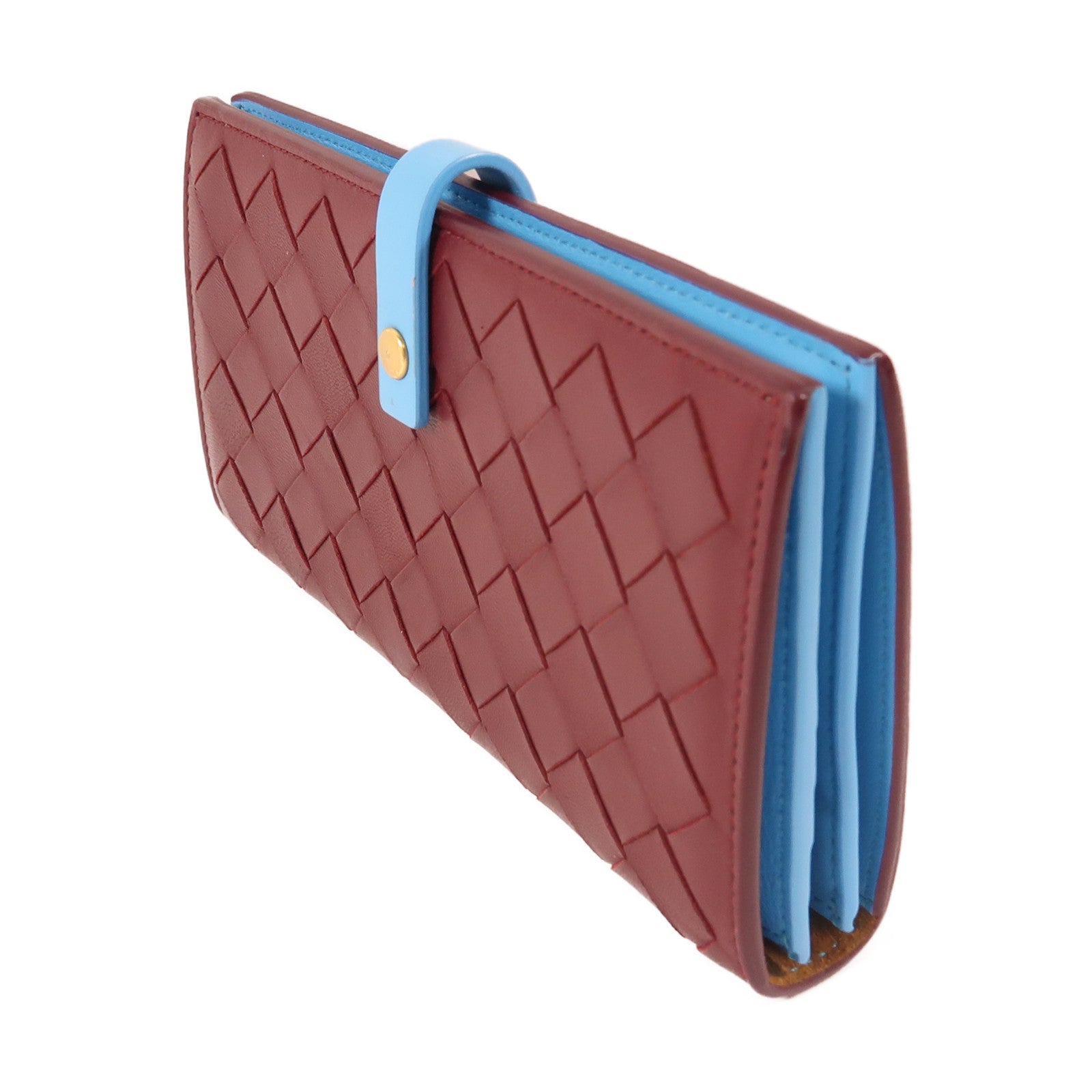 BOTTEGA VENETA 牛皮皮革Wallet金扣長錢包紅色/藍色