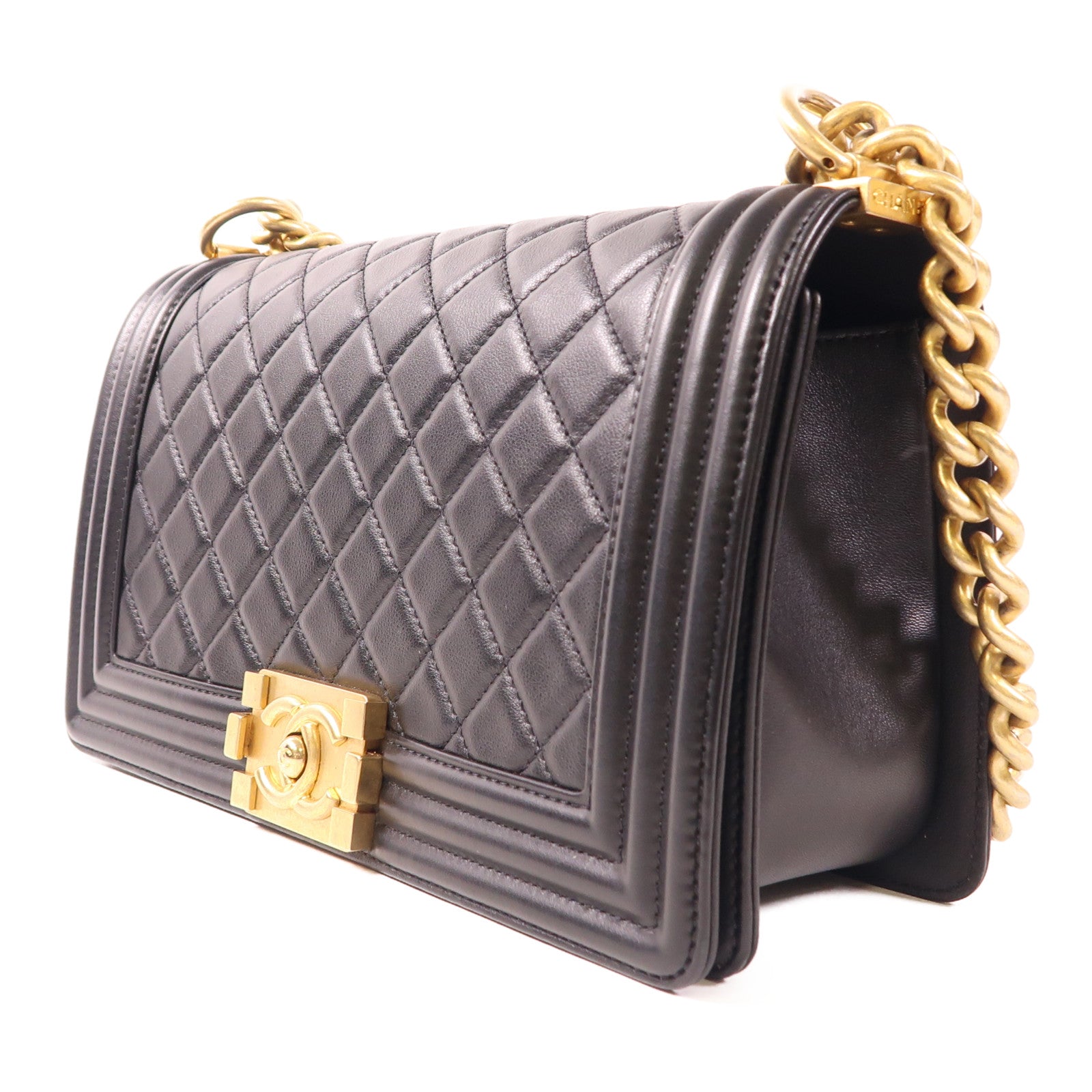 CHANEL CC GHW Boy 25 Shoulder Bag A67086 Calfkin Leather Black