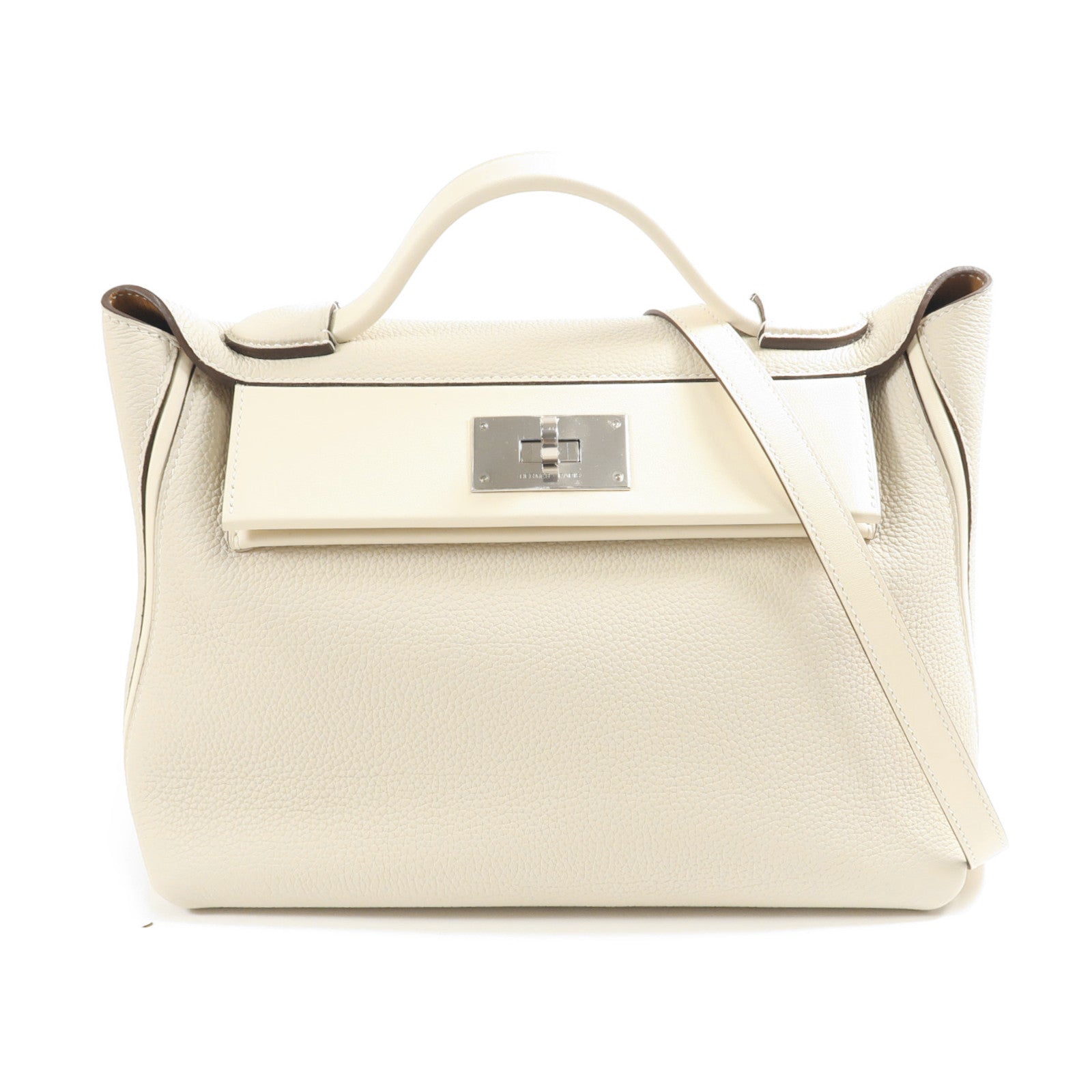 HERMES PHW 24/24 2Way Shoulder Hand Bag Togo Leather/Swift Leather Nata White