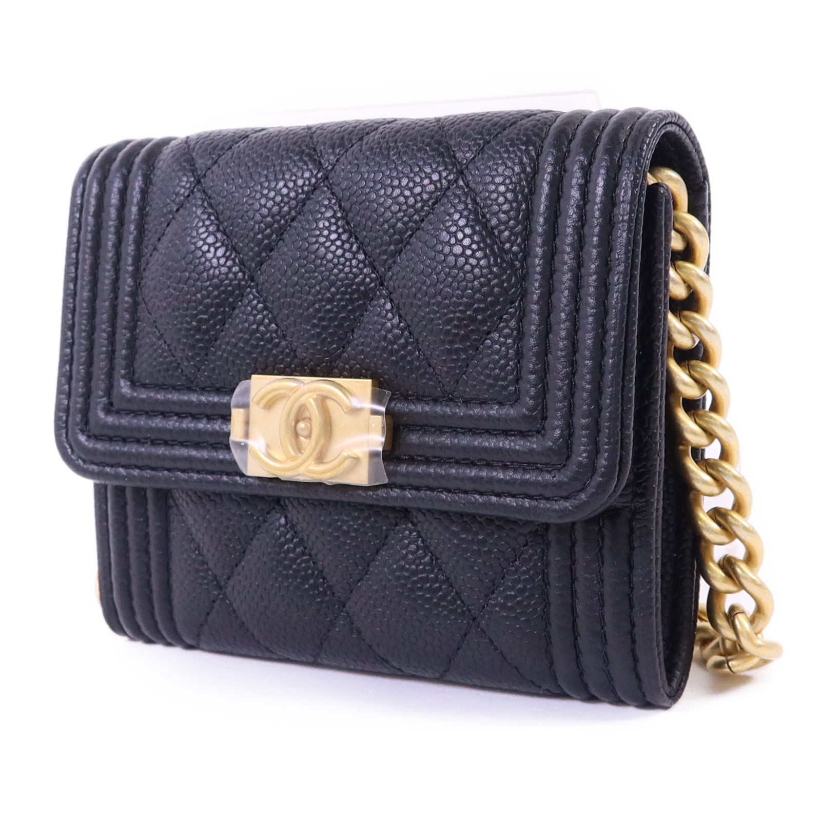 CHANEL 牛皮皮革Boy Chain Wallet金扣鏈帶肩背袋