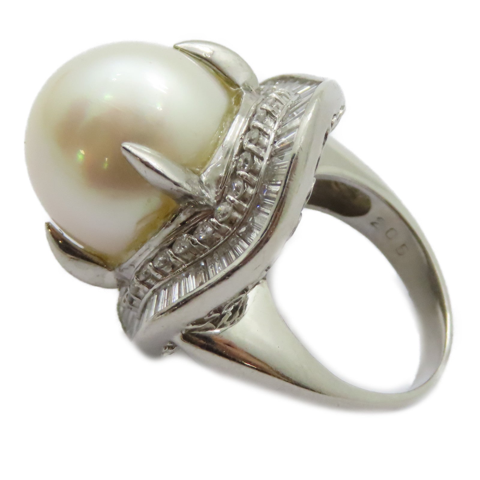 JEWELRY PT900鉑金Pearl Diamond Ring珍珠/2.05ct鑽石戒指US#6