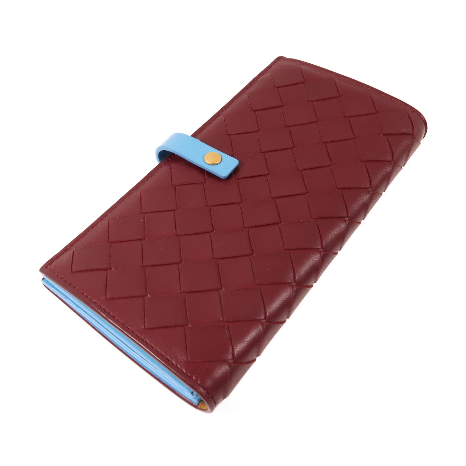 BOTTEGA VENETA 牛皮皮革Wallet金扣長錢包紅色/藍色