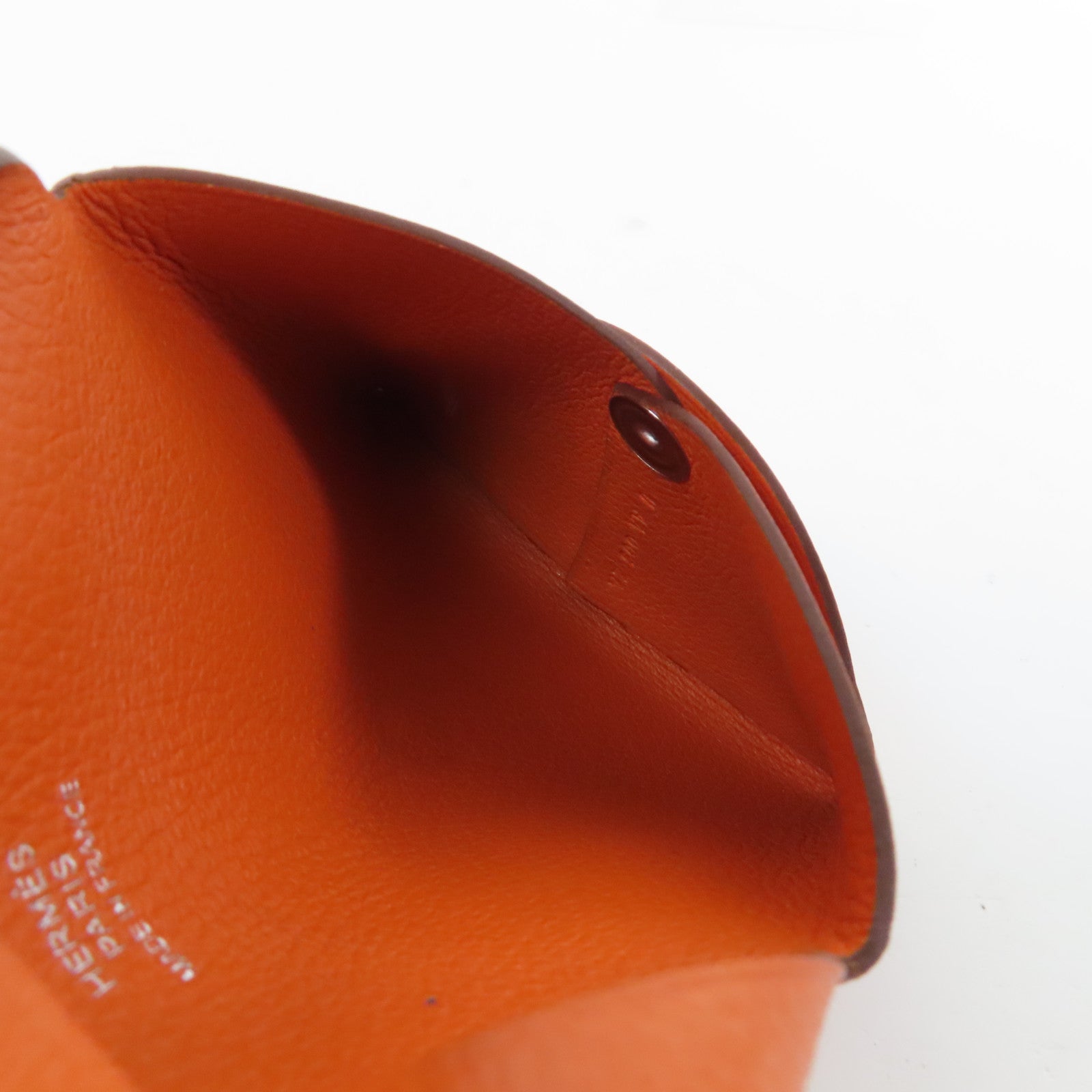 HERMES Evercolor皮革Bastia銀扣零錢包Feu火焰橙色