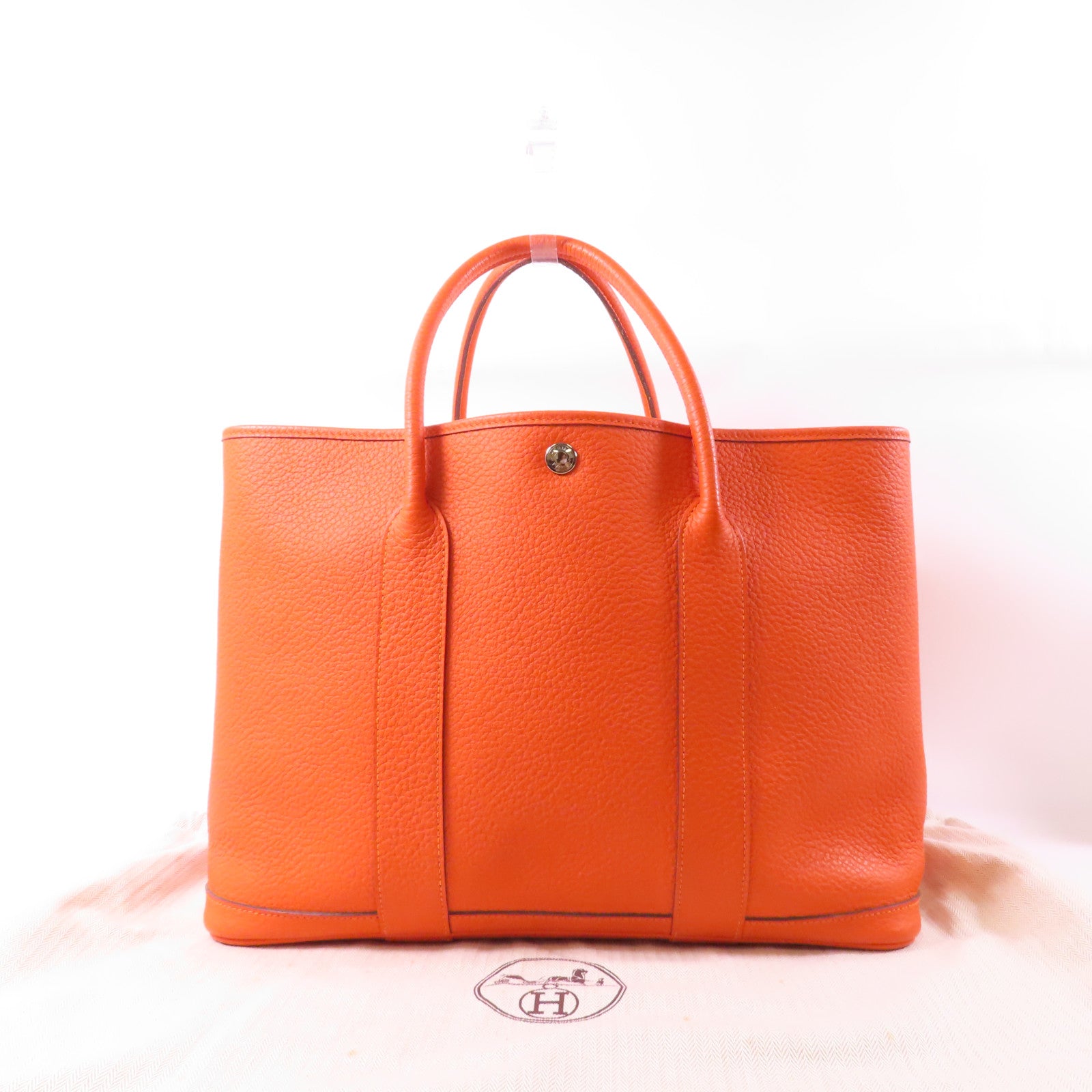 HERMES Country皮革Garden Party PM銀扣手挽袋橙色