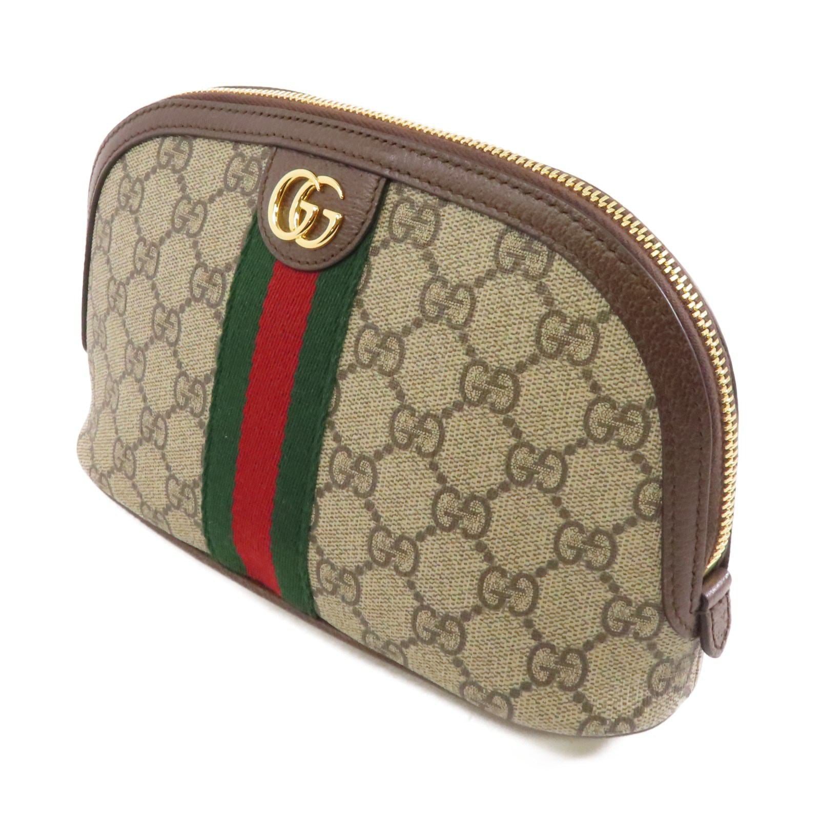 GUCCI 塗層帆布Clutch Bag金扣手拿包棕色