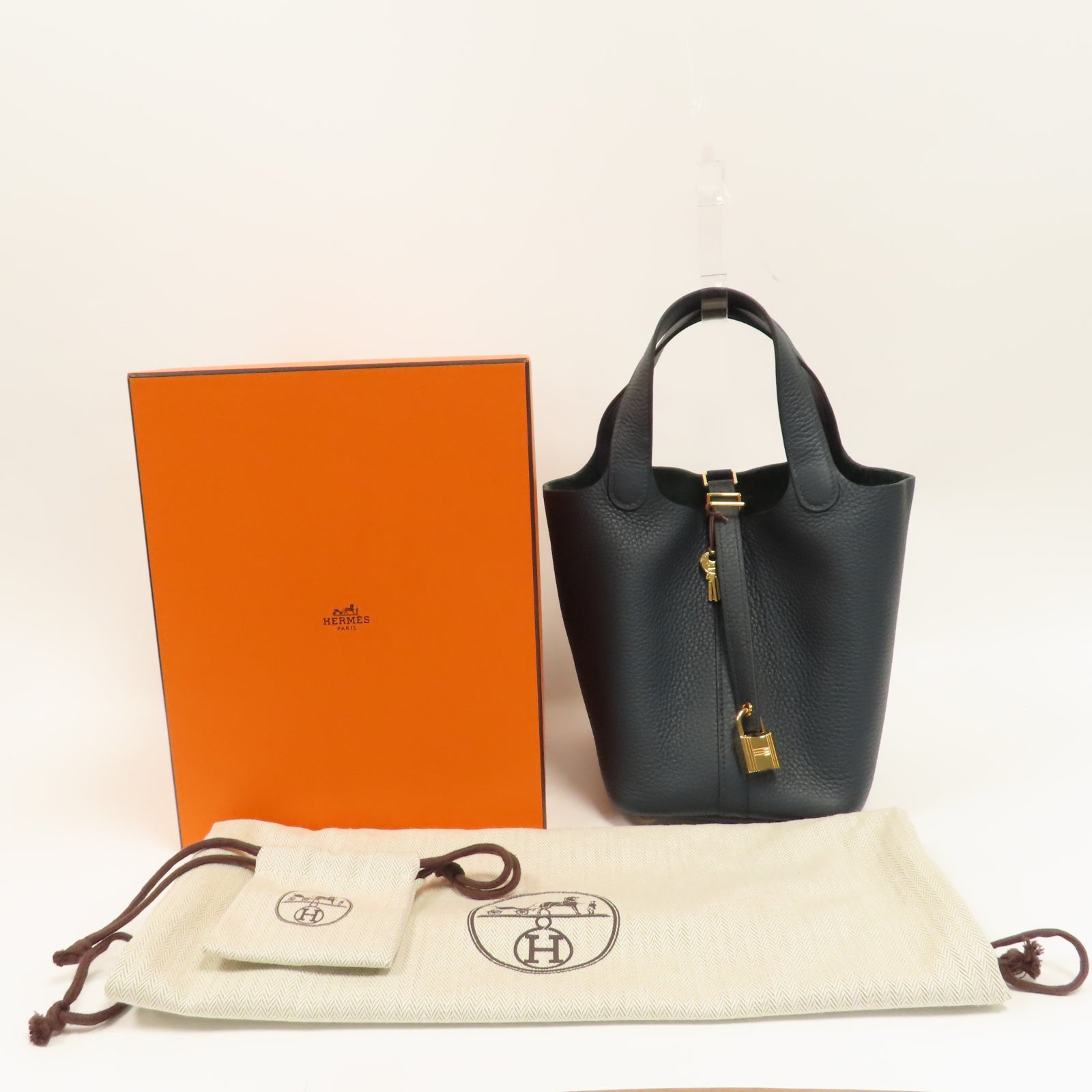 HERMES Clemence皮革Picotin PM金扣手挽袋Vert Cypres松柏綠色