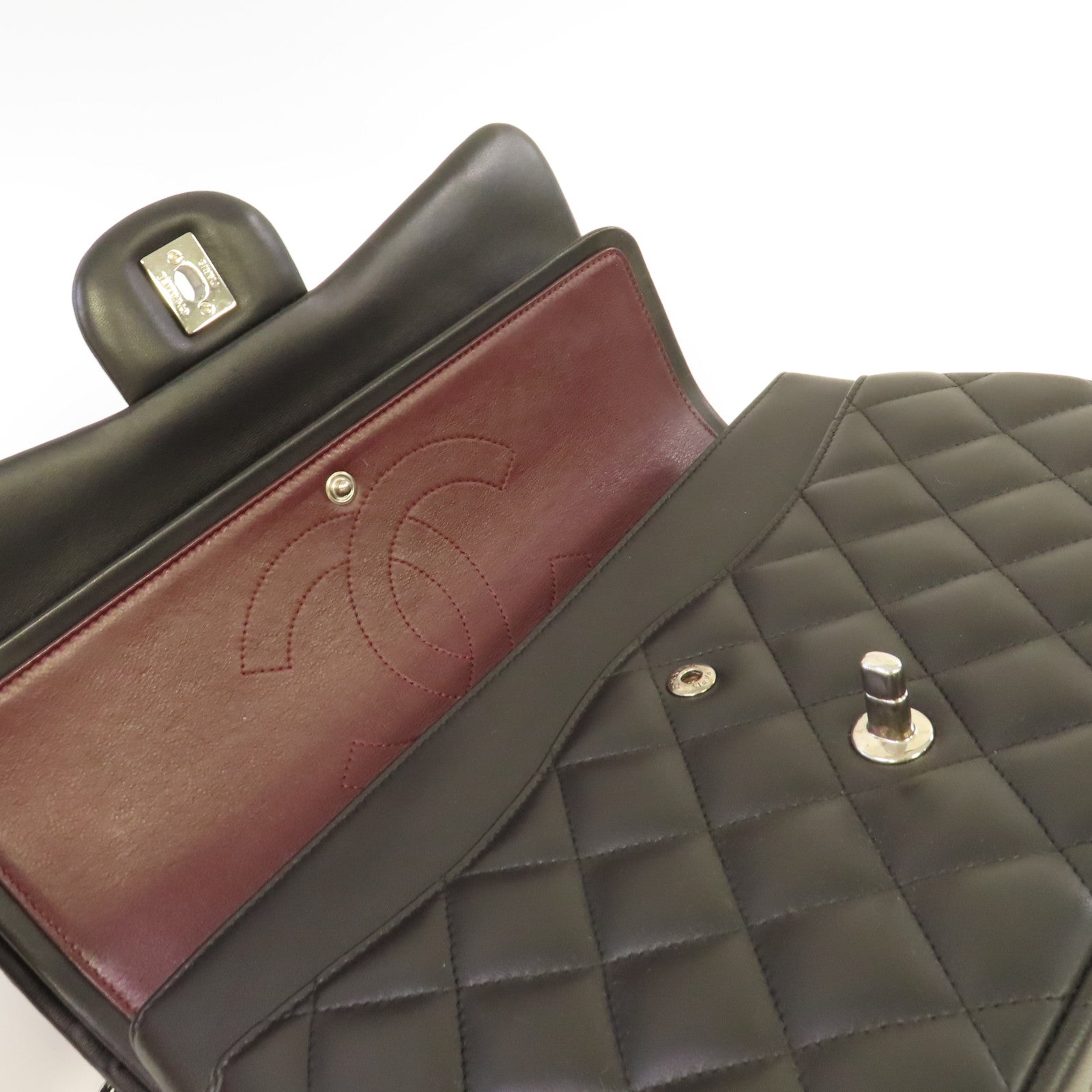 CHANEL 【激減優惠】菱格羊皮皮革Jumbo Classic Chain Shoulder Bag銀扣鏈帶肩背袋黑色