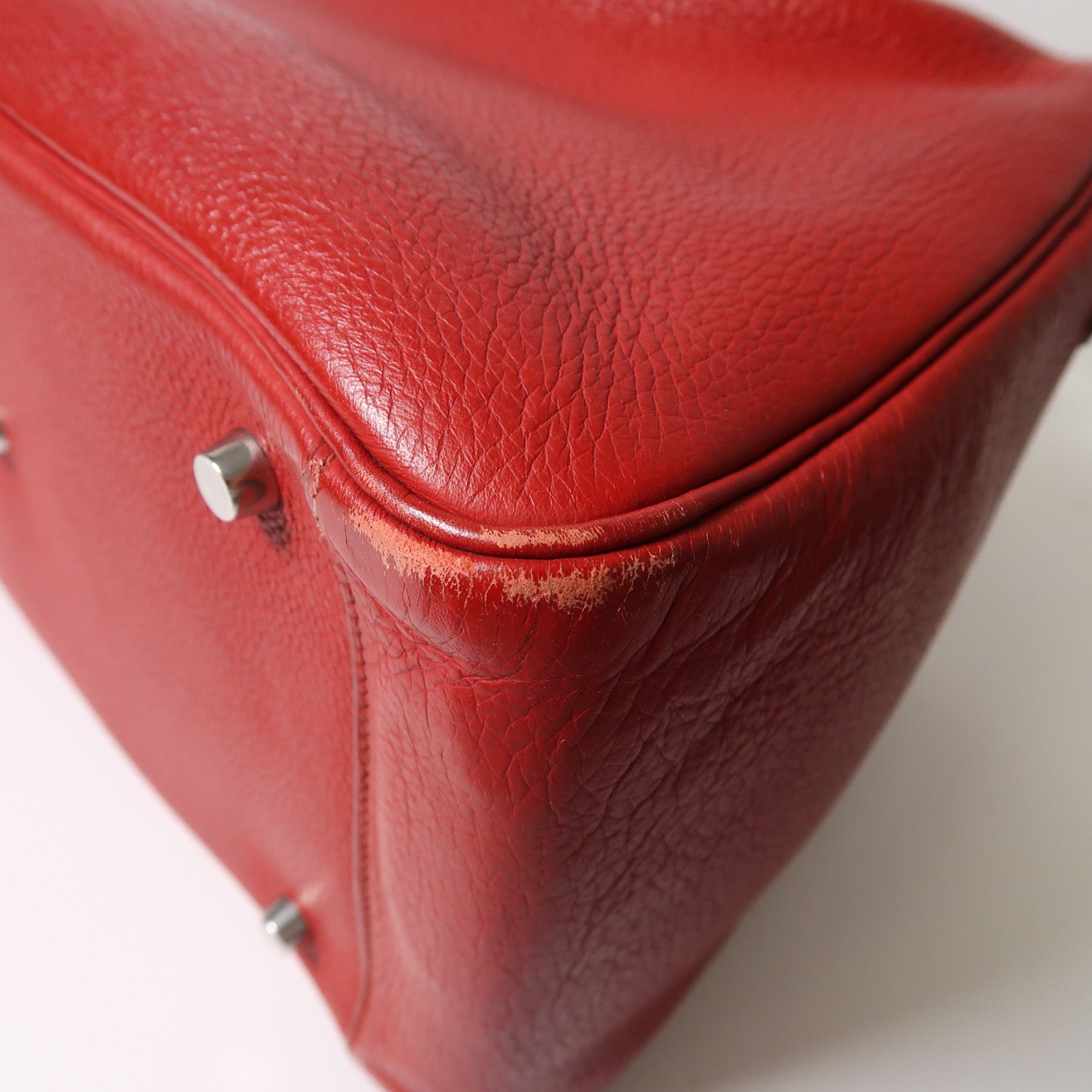 HERMES Clemence皮革Lindy 34銀扣手挽肩背兩用袋Rough Garance紅色