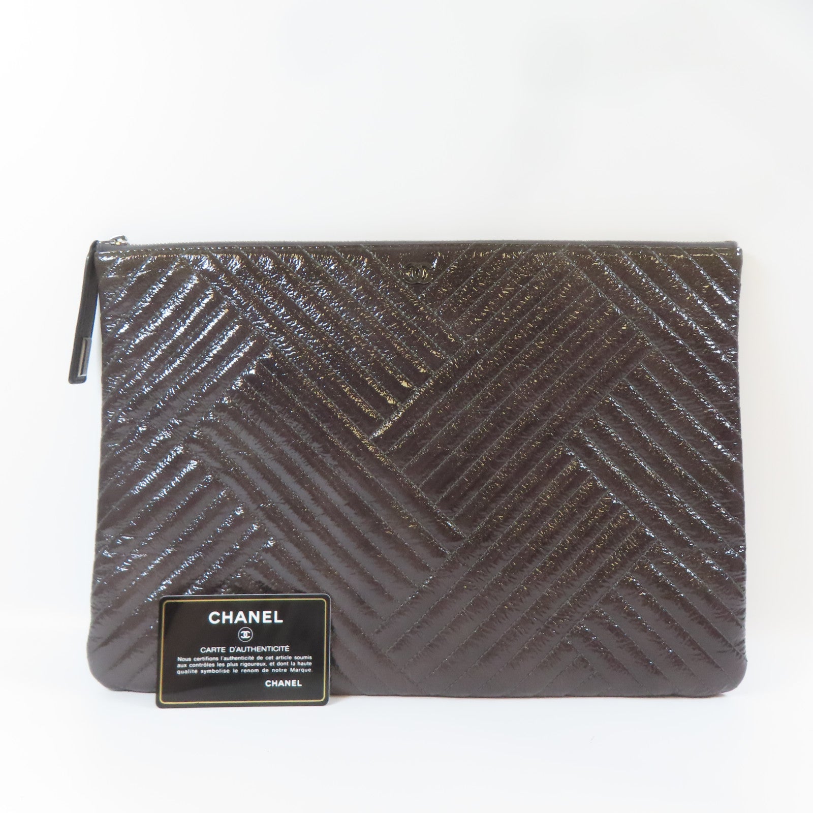 CHANEL 漆皮皮革Clutch Bag銀扣手拿包紫色
