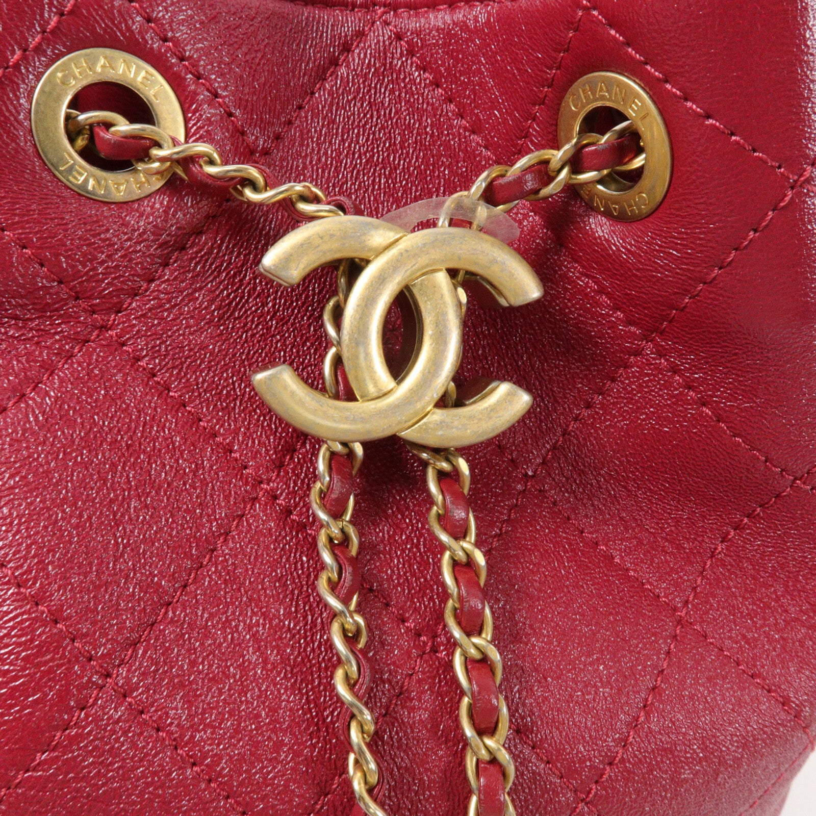 CHANEL 牛皮皮革Bucket Bag鏈帶手挽肩背兩用袋