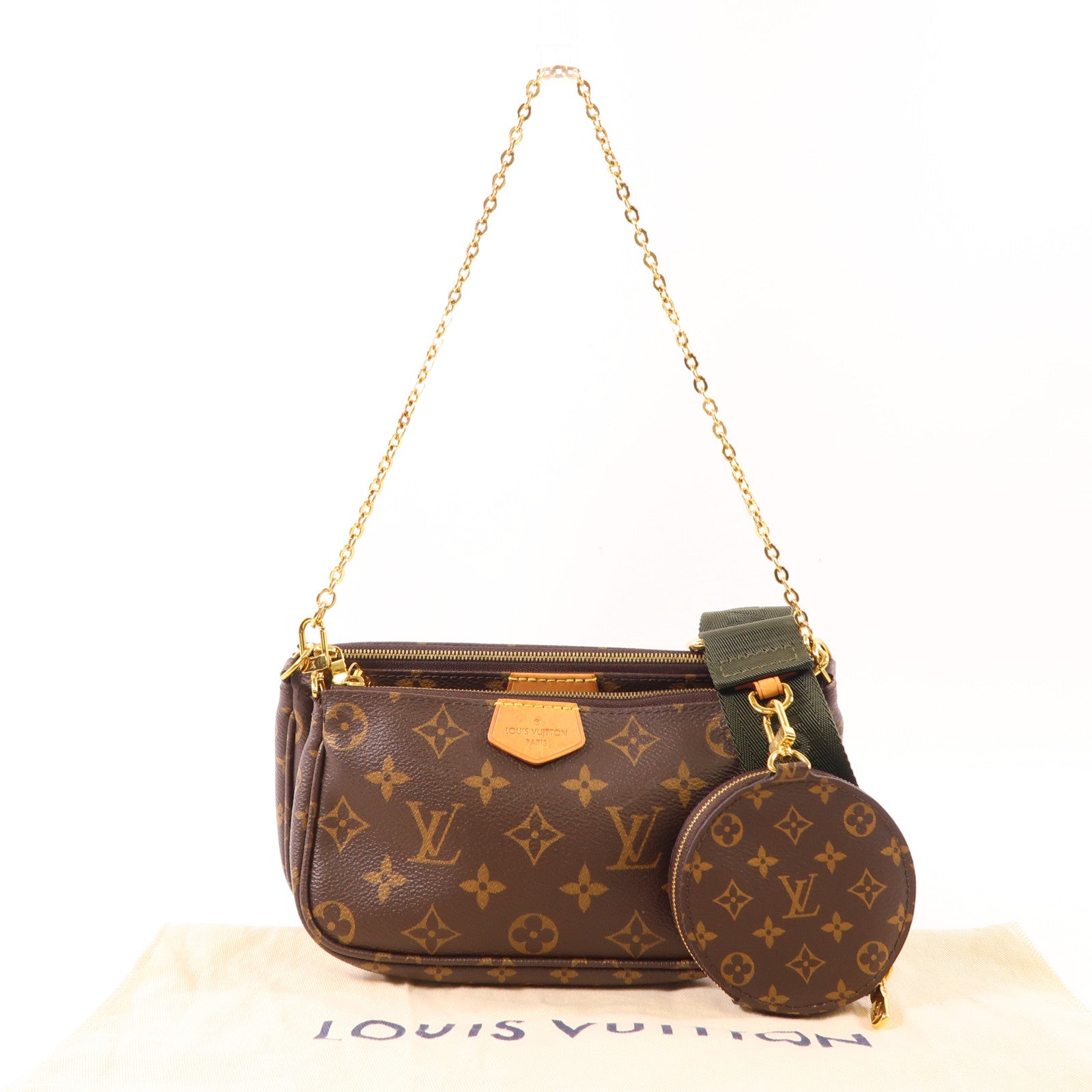 LOUIS VUITTON Monogram Multi Pochette Accessoires金扣肩背袋棕色