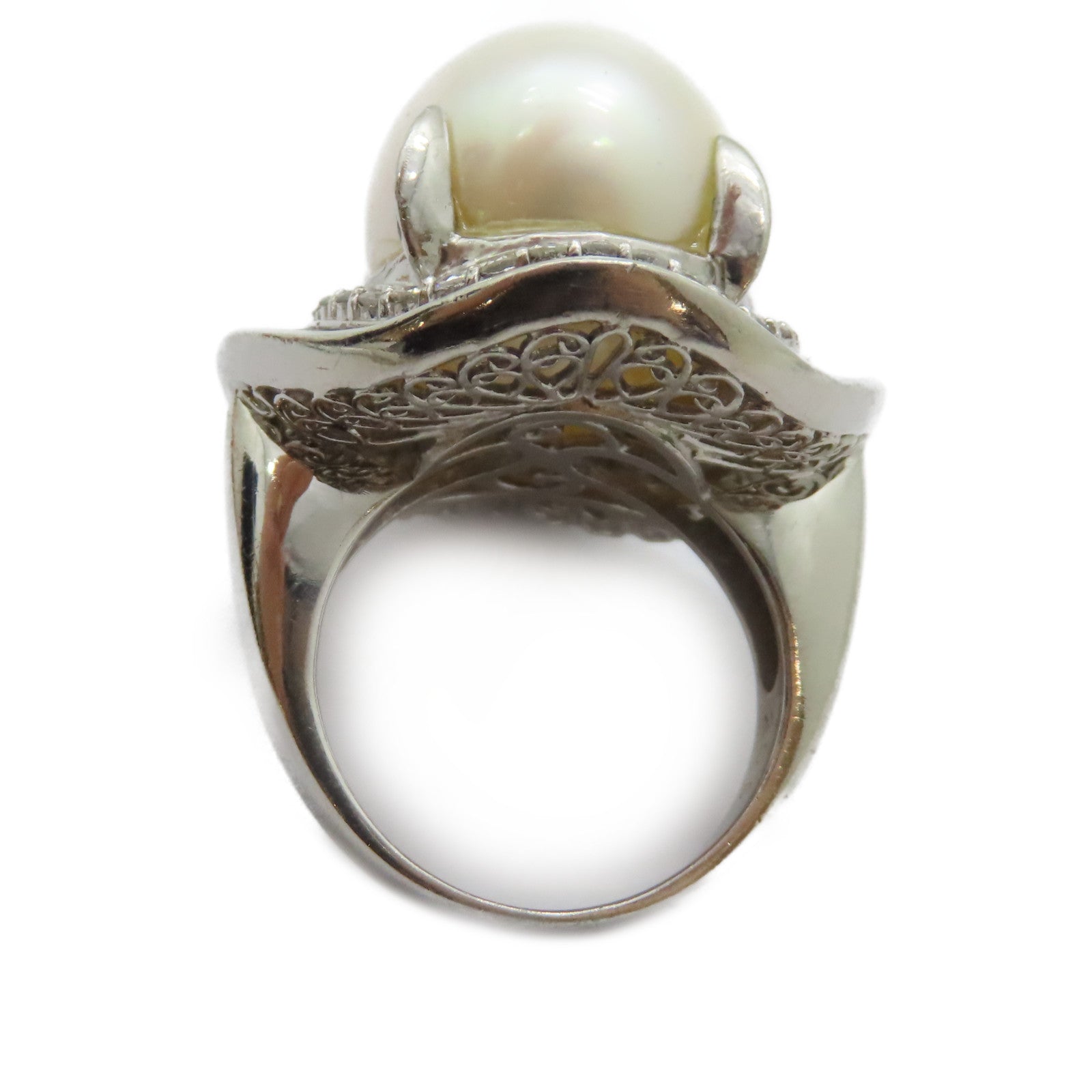 JEWELRY PT900鉑金Pearl Diamond Ring珍珠/2.05ct鑽石戒指US#6