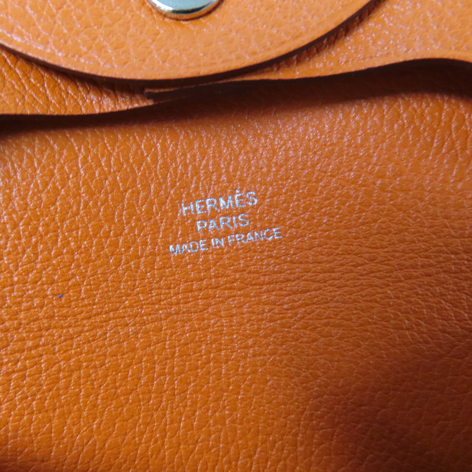 HERMES Evercolor皮革Bastia銀扣零錢包Feu火焰橙色