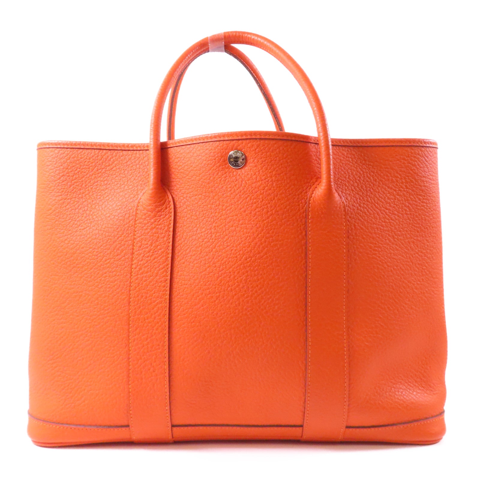 HERMES Country皮革Garden Party PM銀扣手挽袋橙色