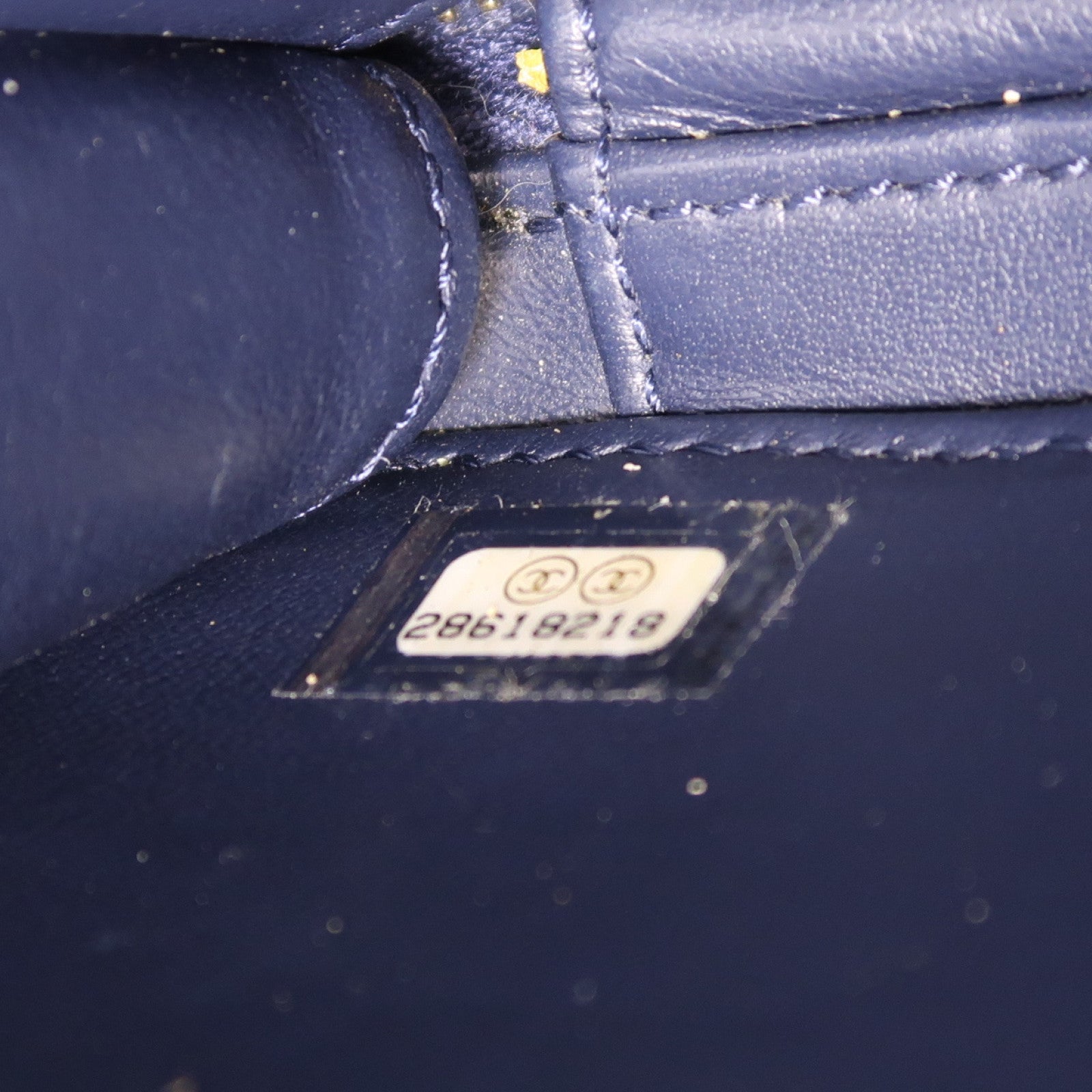 CHANEL 帆布Vanity Bag金扣手挽肩背兩用袋深藍色/黑色/灰色