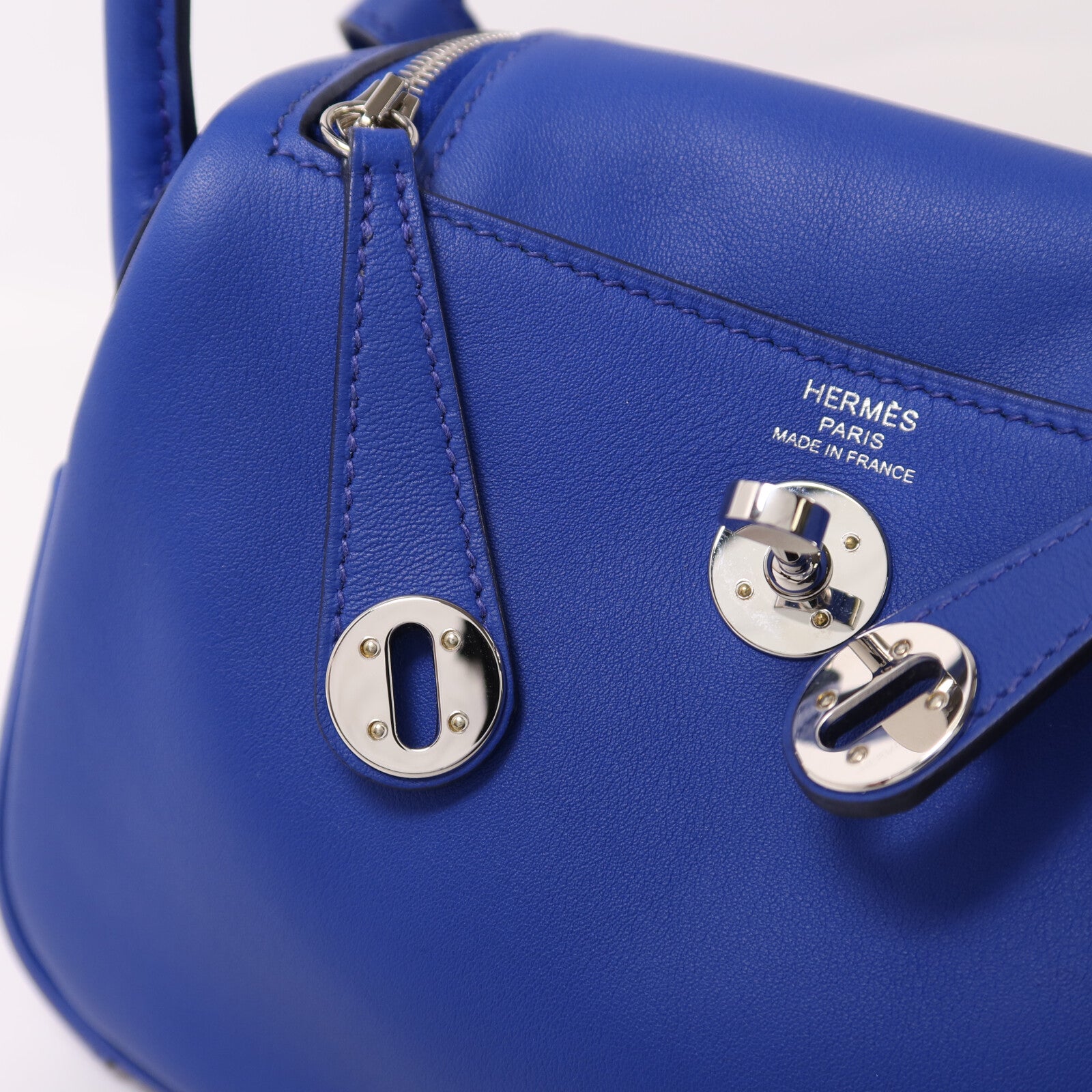 HERMES Swift皮革Mini Lindy銀扣手挽肩背兩用袋Bleu Royal/Menthe