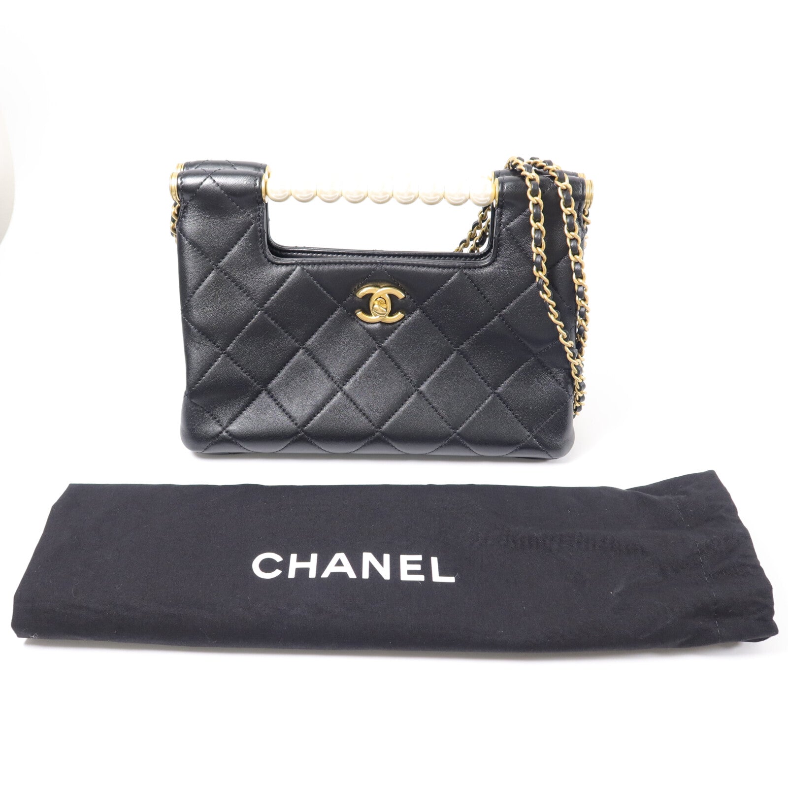 CHANEL 羊皮皮革Pearl Handle Shopping Bag鏈帶肩背袋