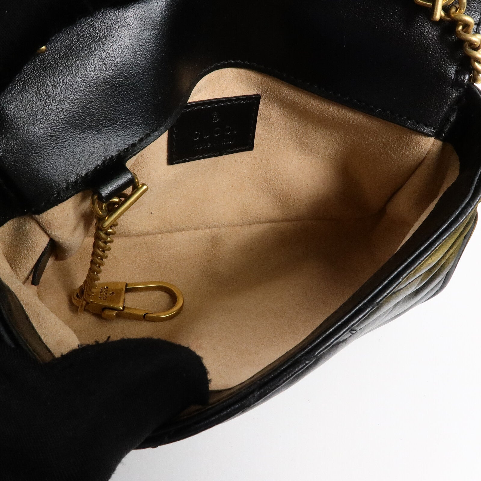 GUCCI 牛皮皮革GG Marmont Super Mini鏈帶肩背袋