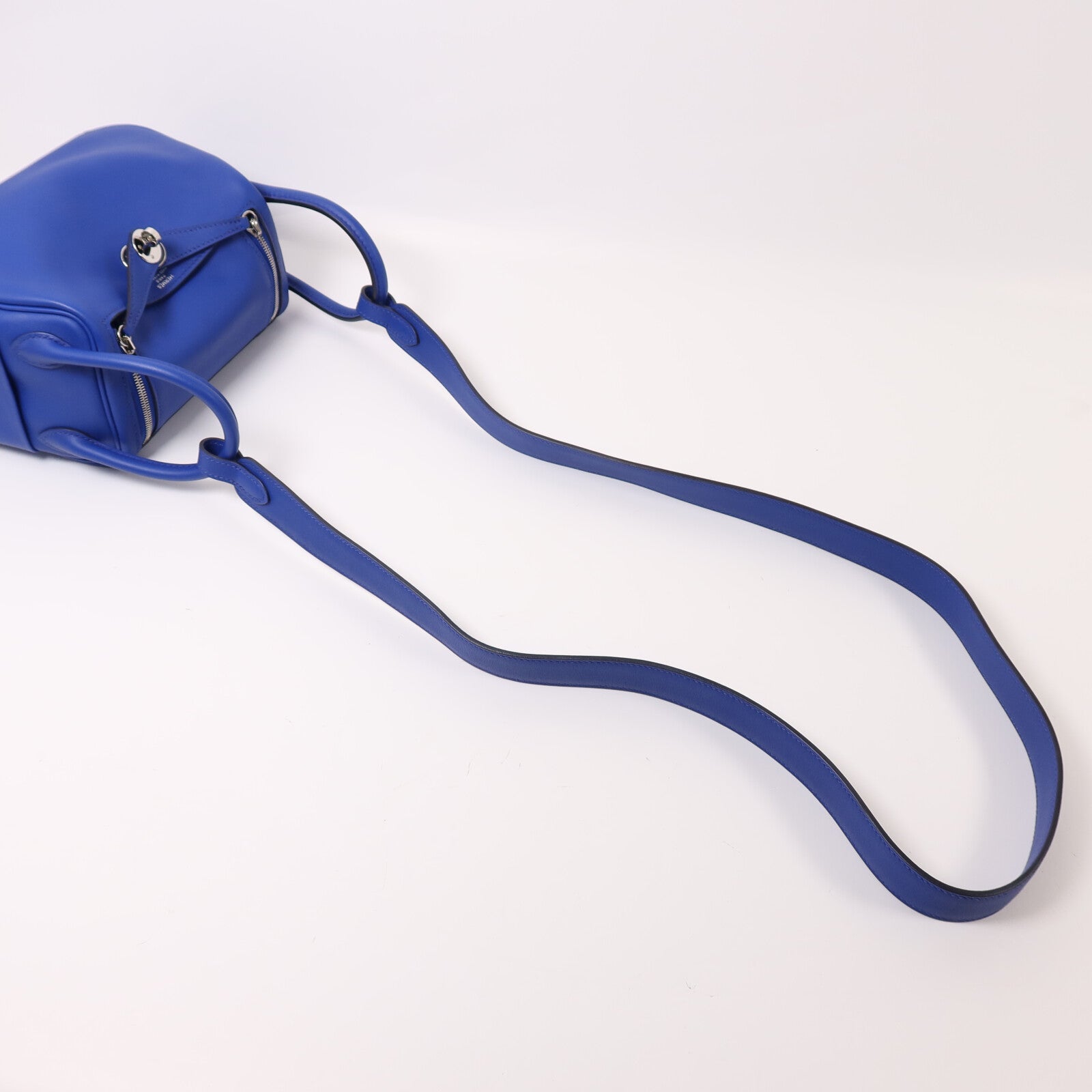 HERMES Swift皮革Mini Lindy銀扣手挽肩背兩用袋Bleu Royal/Menthe