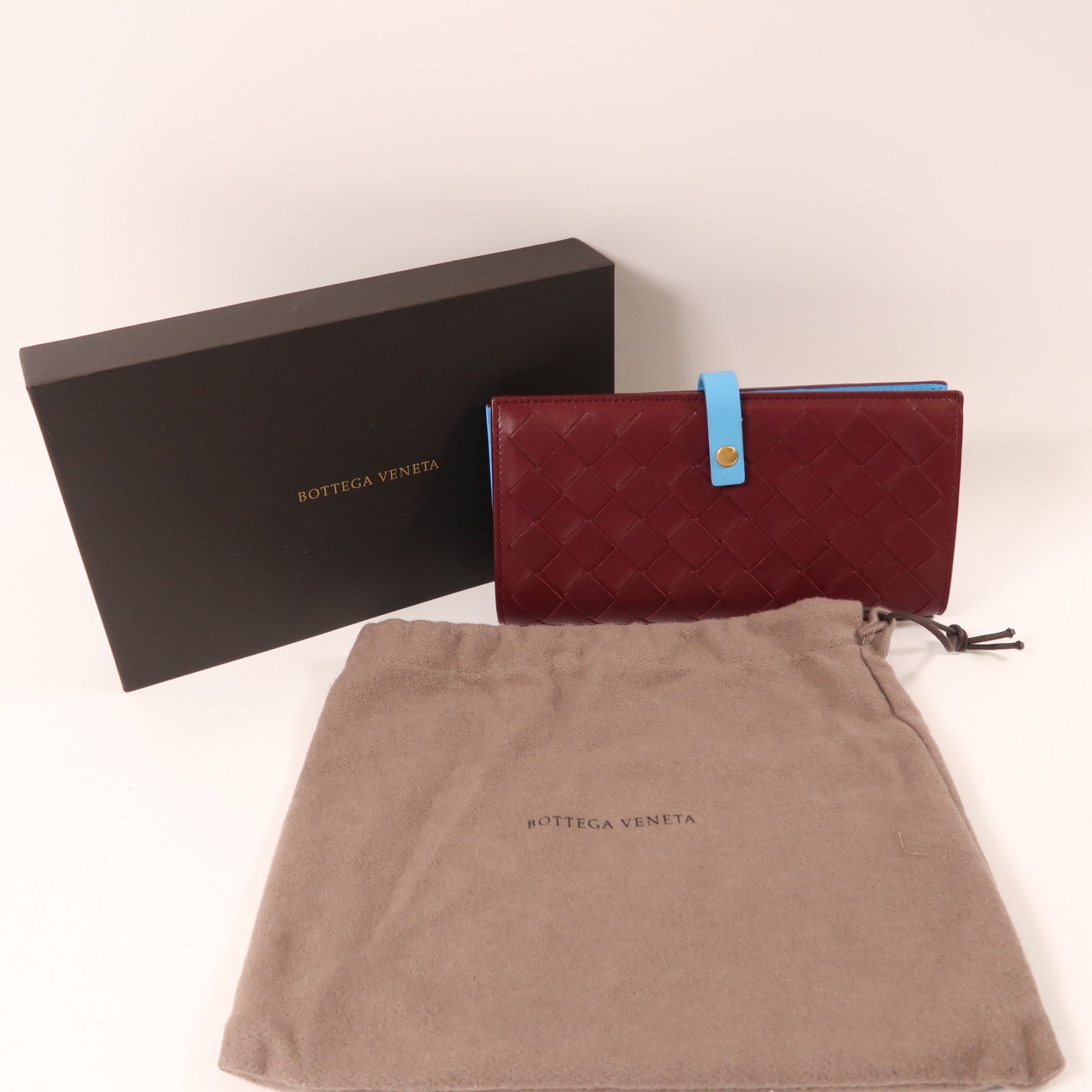 BOTTEGA VENETA 牛皮皮革Wallet金扣長錢包紅色/藍色
