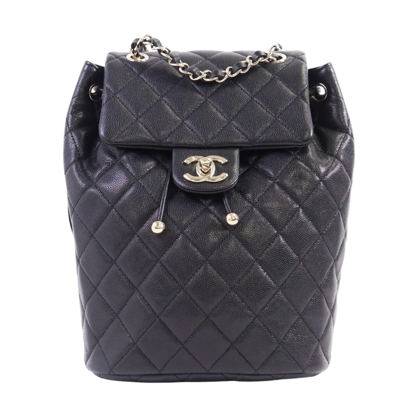 CHANEL 牛皮皮革Backpack金扣鏈帶背包