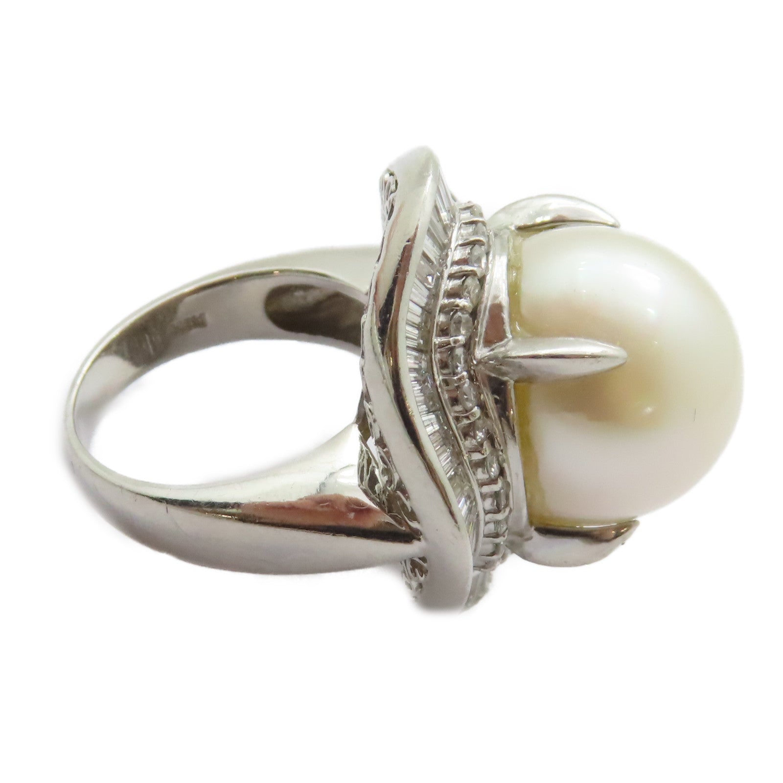 JEWELRY PT900鉑金Pearl Diamond Ring珍珠/2.05ct鑽石戒指US#6
