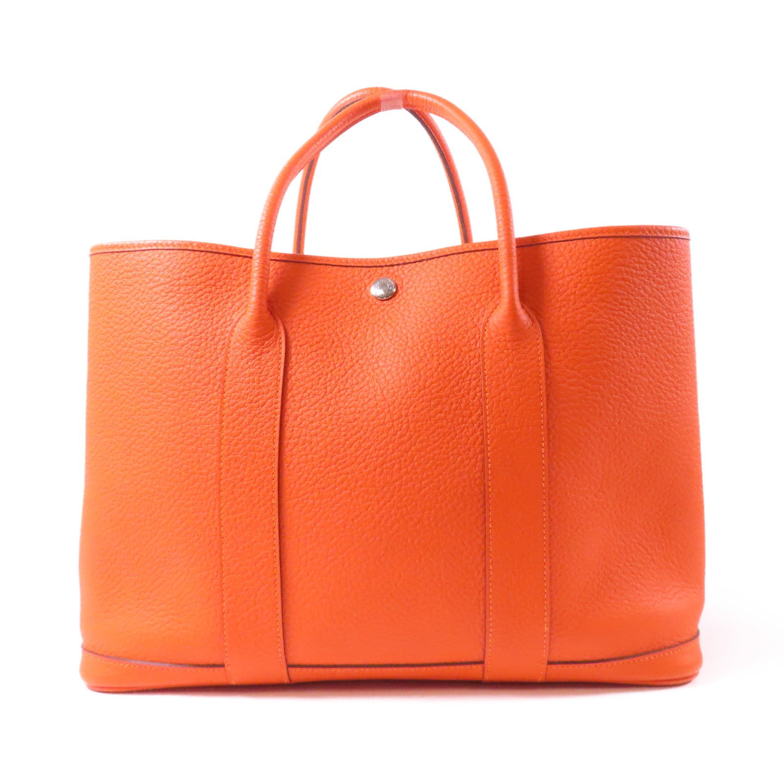 HERMES Country皮革Garden Party PM銀扣手挽袋橙色