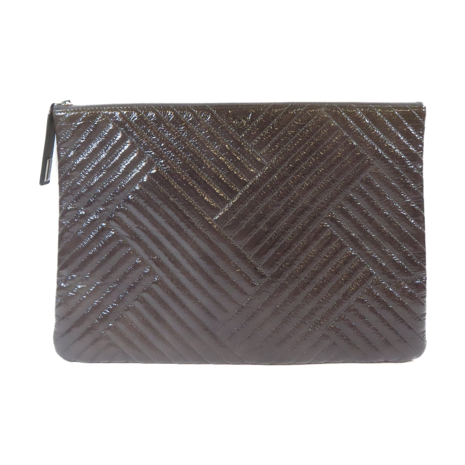 CHANEL 漆皮皮革Clutch Bag銀扣手拿包紫色
