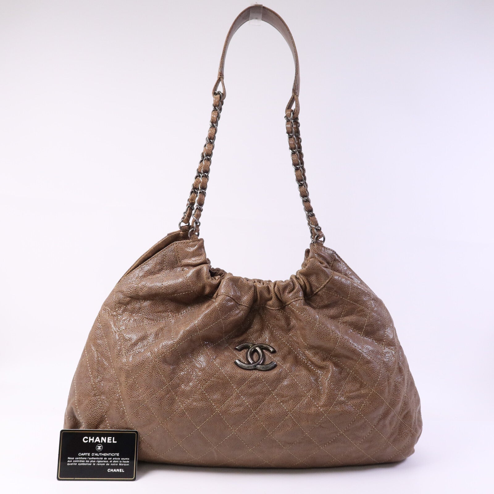 CHANEL 牛皮皮革Shoulder Bag銀扣肩背袋
