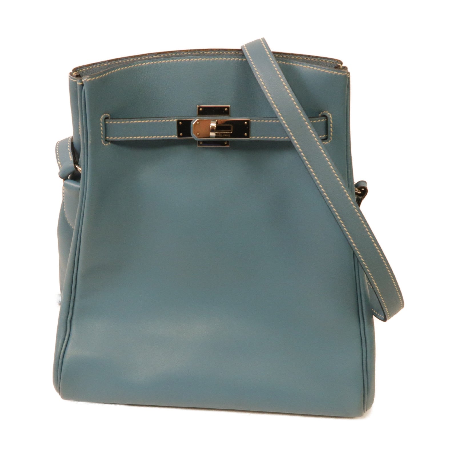 HERMES 【激減優惠】Swift皮革Kelly Sport銀扣肩背袋Bleu Jean牛仔藍色