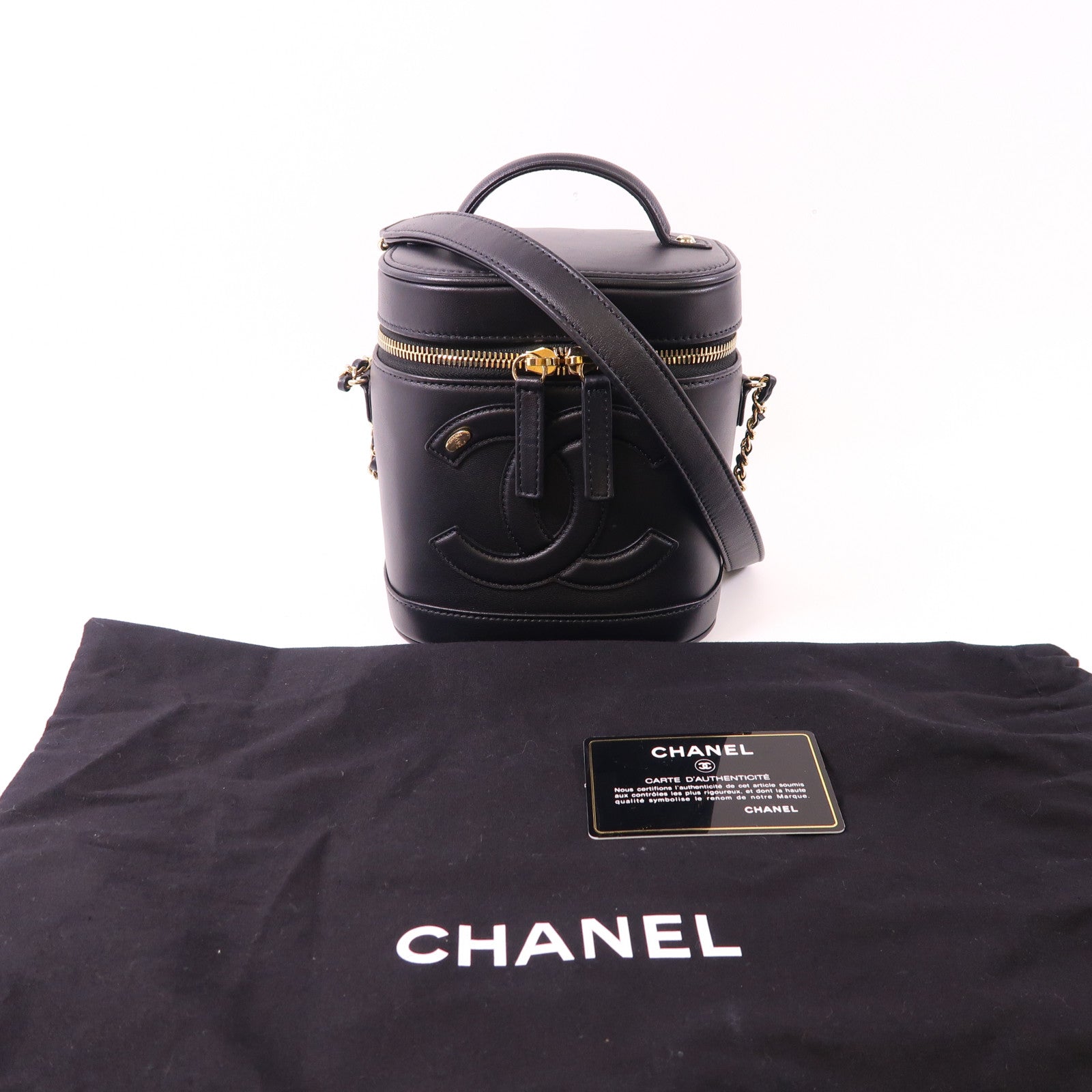 CHANEL 【激減優惠】牛皮皮革Vanity Case金扣鏈帶手挽肩背兩用袋