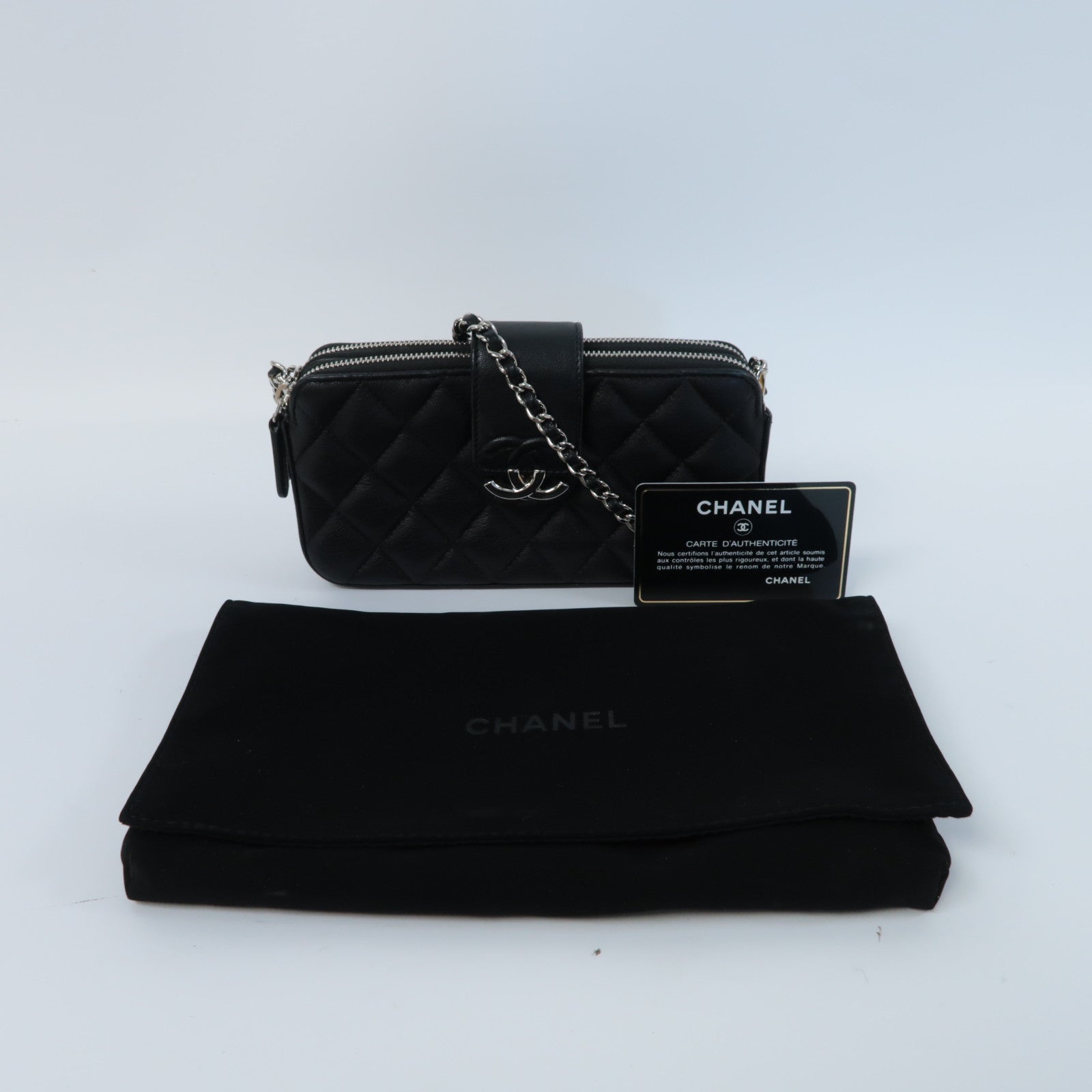 CHANEL 【激減優惠】菱格羊皮皮革Shoulder Bag銀扣鏈帶肩背袋黑色