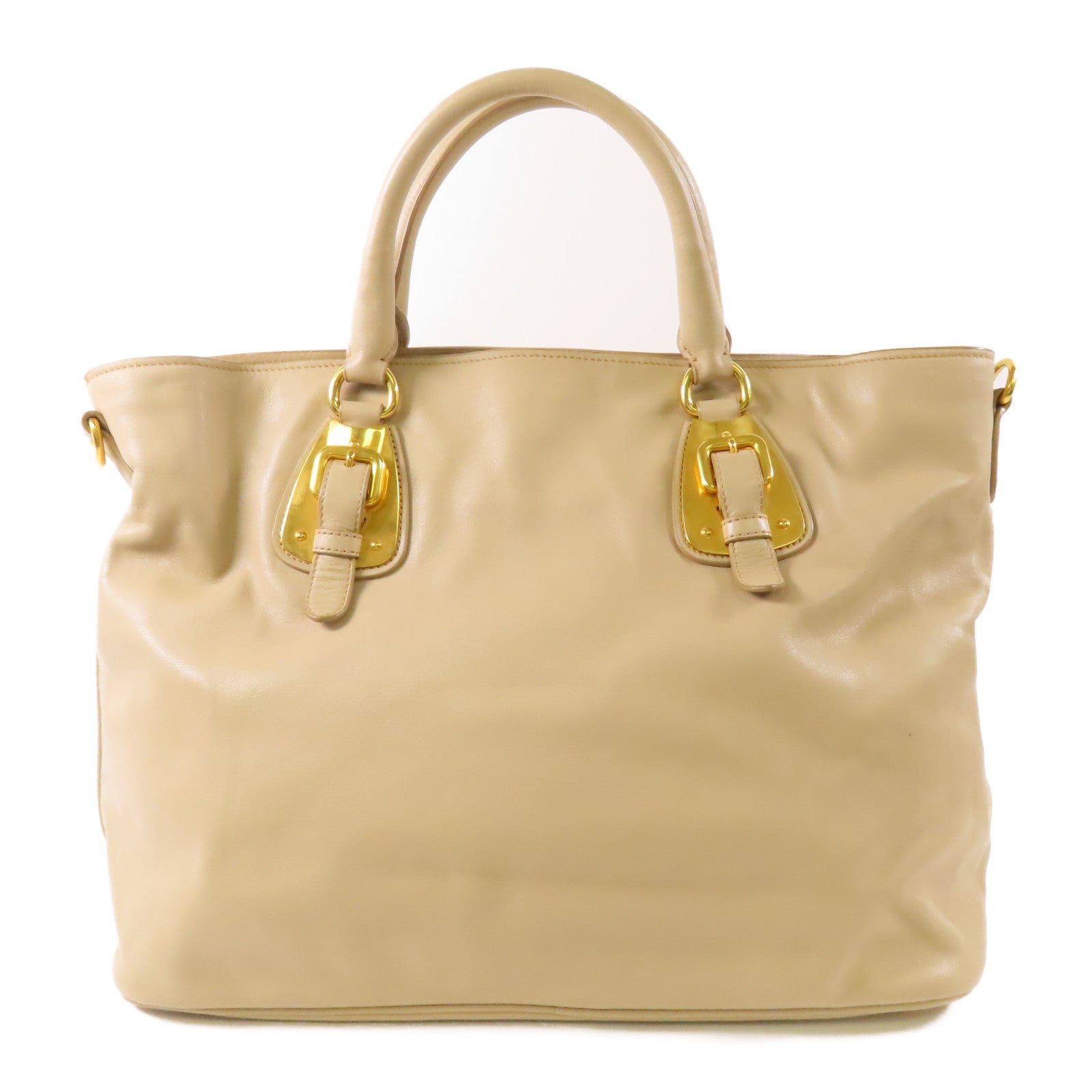 PRADA GHW Shopping Tote 2 Way Shoulder Bag BN1902 Calfskin Leather Beige