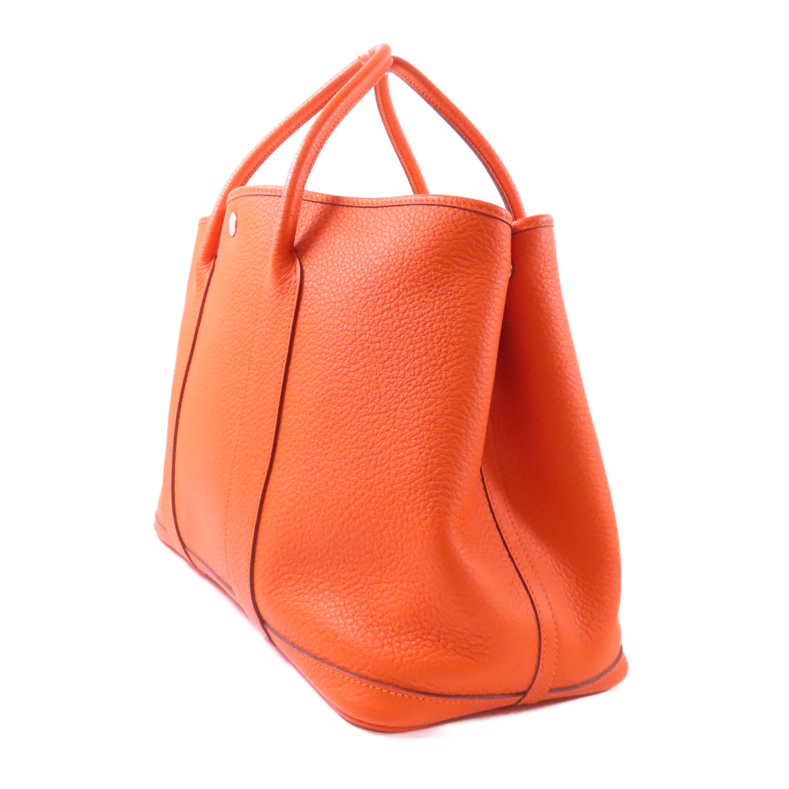 HERMES Country皮革Garden Party PM銀扣手挽袋橙色