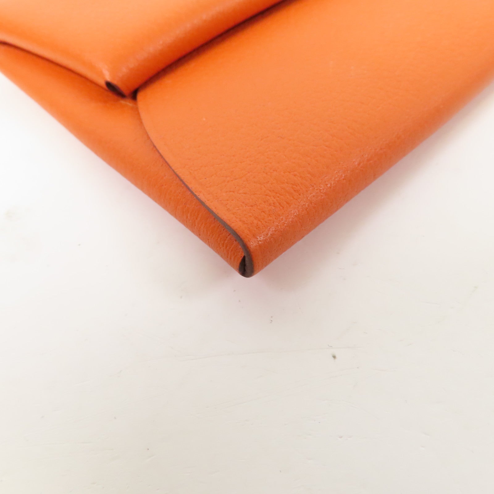 HERMES Evercolor皮革Bastia銀扣零錢包Feu火焰橙色