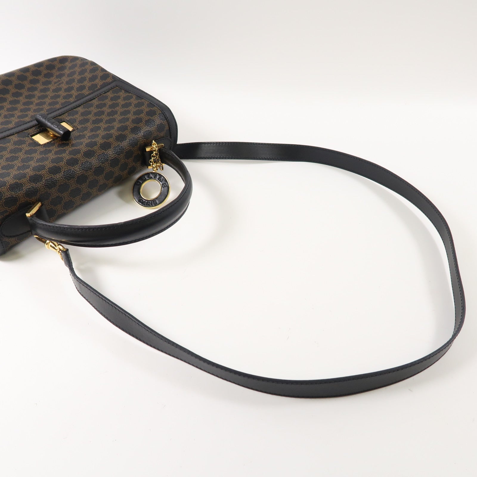 CELINE 牛皮皮革Vintage 2 Way Bag金扣手挽肩背兩用袋黑色/啡色