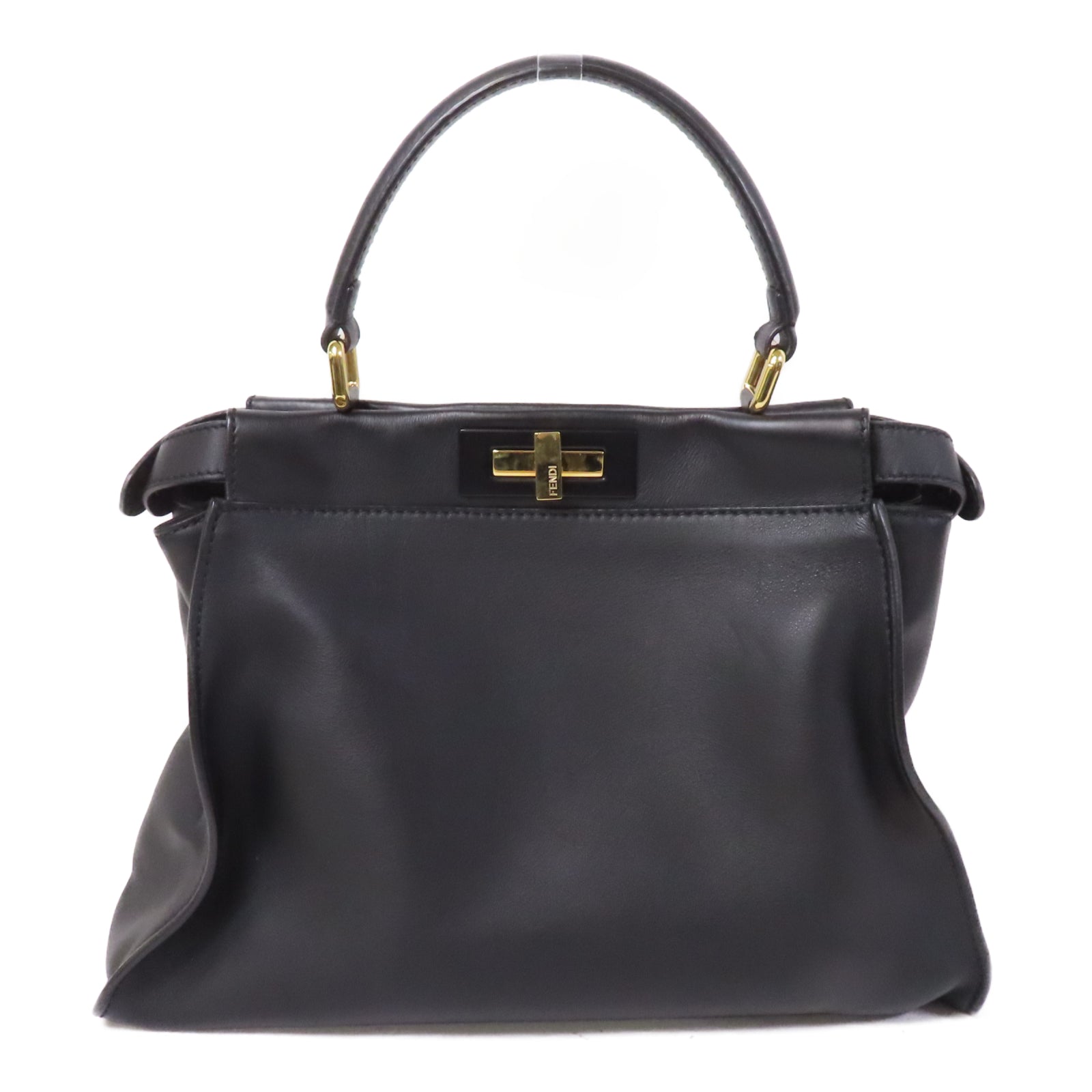 FENDI 牛皮皮革Hand Bag金扣手挽袋黑色
