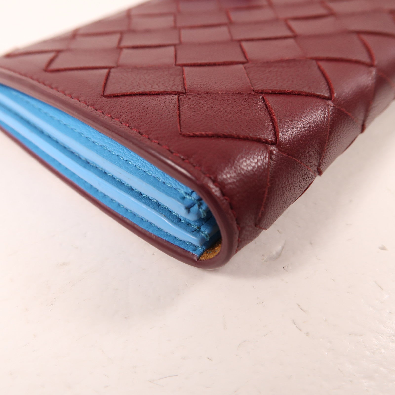 BOTTEGA VENETA 牛皮皮革Wallet金扣長錢包紅色/藍色